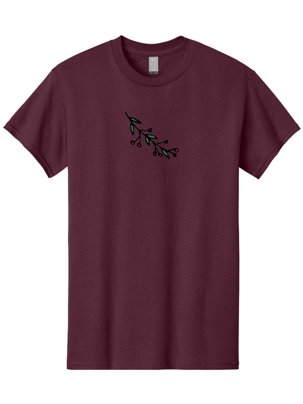 Branch-With-Berries Men'S Graphic Tee, 100% Cotton, Comfortable Casual Summer Wear, Machine Washable, Olive Branch, Cartoon Illustration, Red Berries, Black Stems, Green Leaves, Simple Design, Minimalist Art, Symbolic Imagery, Peace Symbol -  Aaa772