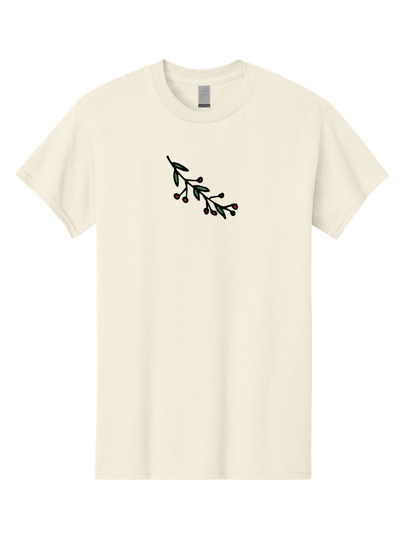 Branch-With-Berries Men'S Graphic Tee, 100% Cotton, Comfortable Casual Summer Wear, Machine Washable, Olive Branch, Cartoon Illustration, Red Berries, Black Stems, Green Leaves, Simple Design, Minimalist Art, Symbolic Imagery, Peace Symbol -  Aaa772