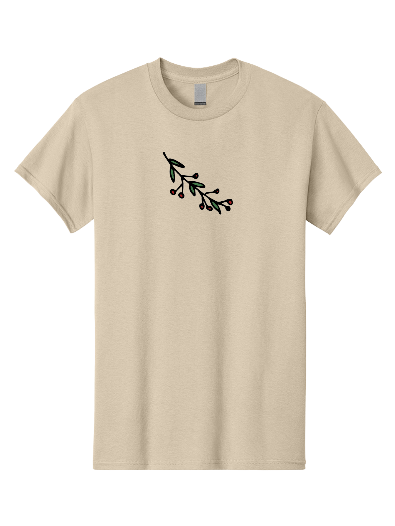Branch-With-Berries Men'S Graphic Tee, 100% Cotton, Comfortable Casual Summer Wear, Machine Washable, Olive Branch, Cartoon Illustration, Red Berries, Black Stems, Green Leaves, Simple Design, Minimalist Art, Symbolic Imagery, Peace Symbol -  Aaa772