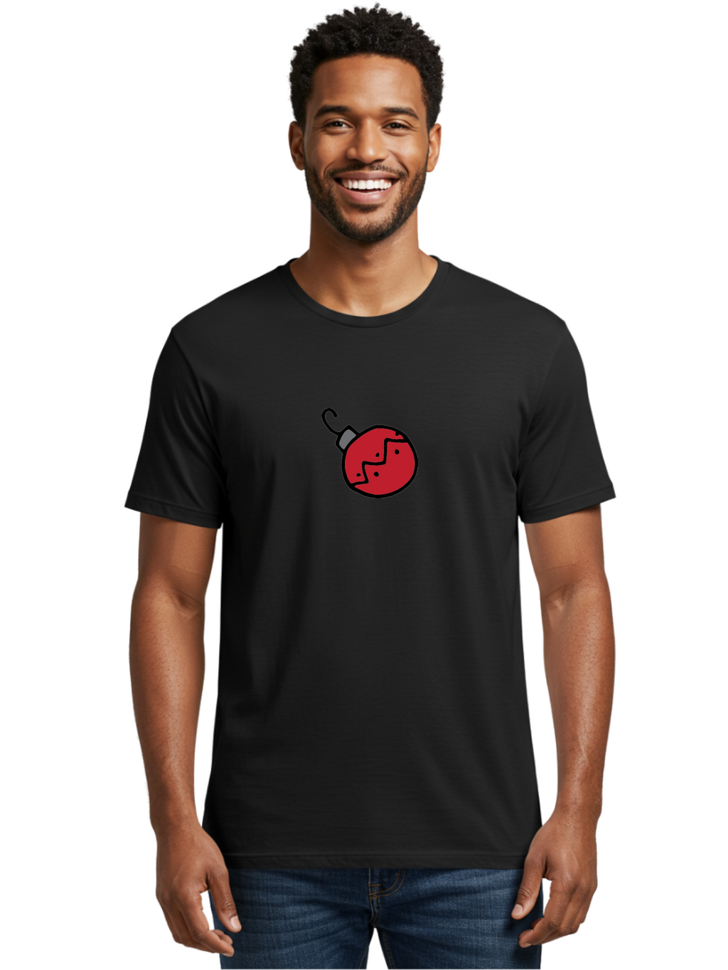 Broken-Red-Bauble Men'S Graphic Tee, 100% Cotton, Comfortable Casual Summer Wear, Machine Washable, Broken Christmas Ornament, Red Bauble, Shattered Decoration, Festive Fragility, Holiday Decor, Cracked Glass, Black Outline -  Aaa773