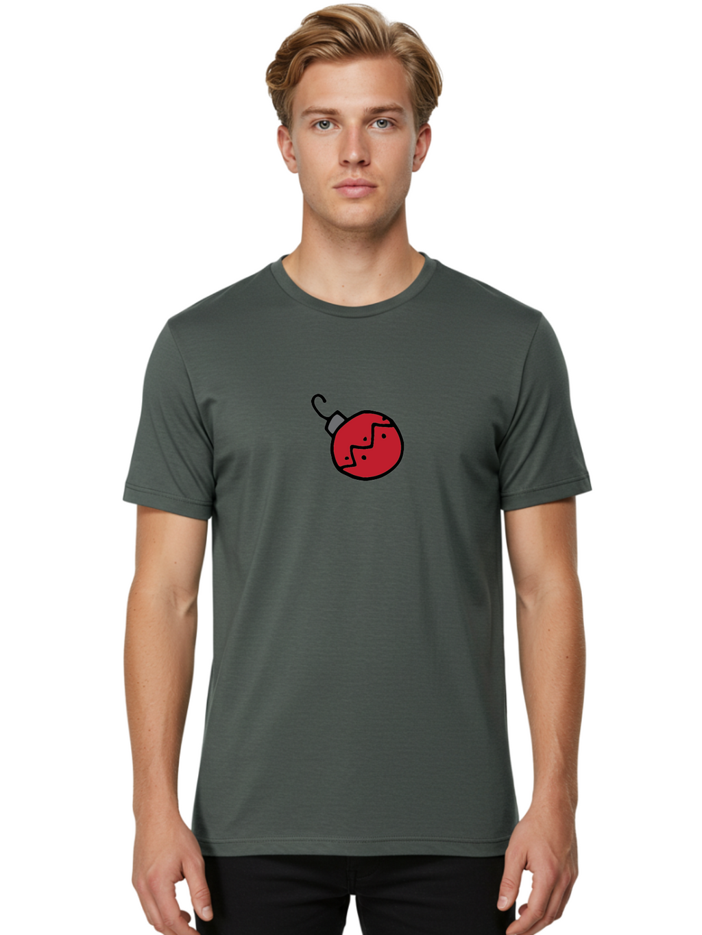 Broken-Red-Bauble Men'S Graphic Tee, 100% Cotton, Comfortable Casual Summer Wear, Machine Washable, Broken Christmas Ornament, Red Bauble, Shattered Decoration, Festive Fragility, Holiday Decor, Cracked Glass, Black Outline -  Aaa773