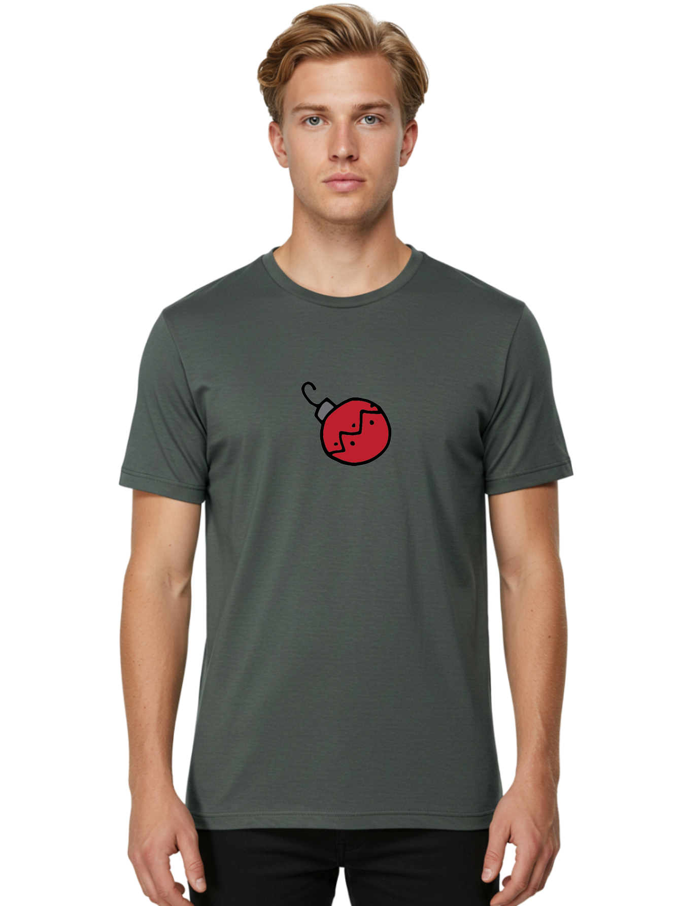 Broken-Red-Bauble Men'S Graphic Tee, 100% Cotton, Comfortable Casual Summer Wear, Machine Washable, Broken Christmas Ornament, Red Bauble, Shattered Decoration, Festive Fragility, Holiday Decor, Cracked Glass, Black Outline -  Aaa773