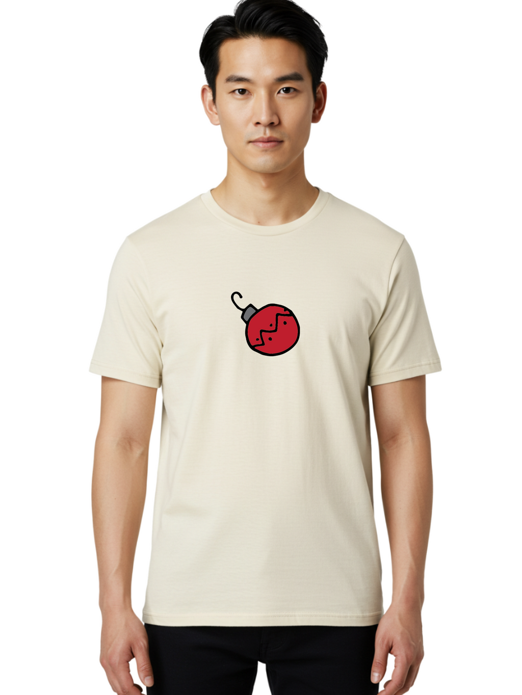 Broken-Red-Bauble Men'S Graphic Tee, 100% Cotton, Comfortable Casual Summer Wear, Machine Washable, Broken Christmas Ornament, Red Bauble, Shattered Decoration, Festive Fragility, Holiday Decor, Cracked Glass, Black Outline -  Aaa773