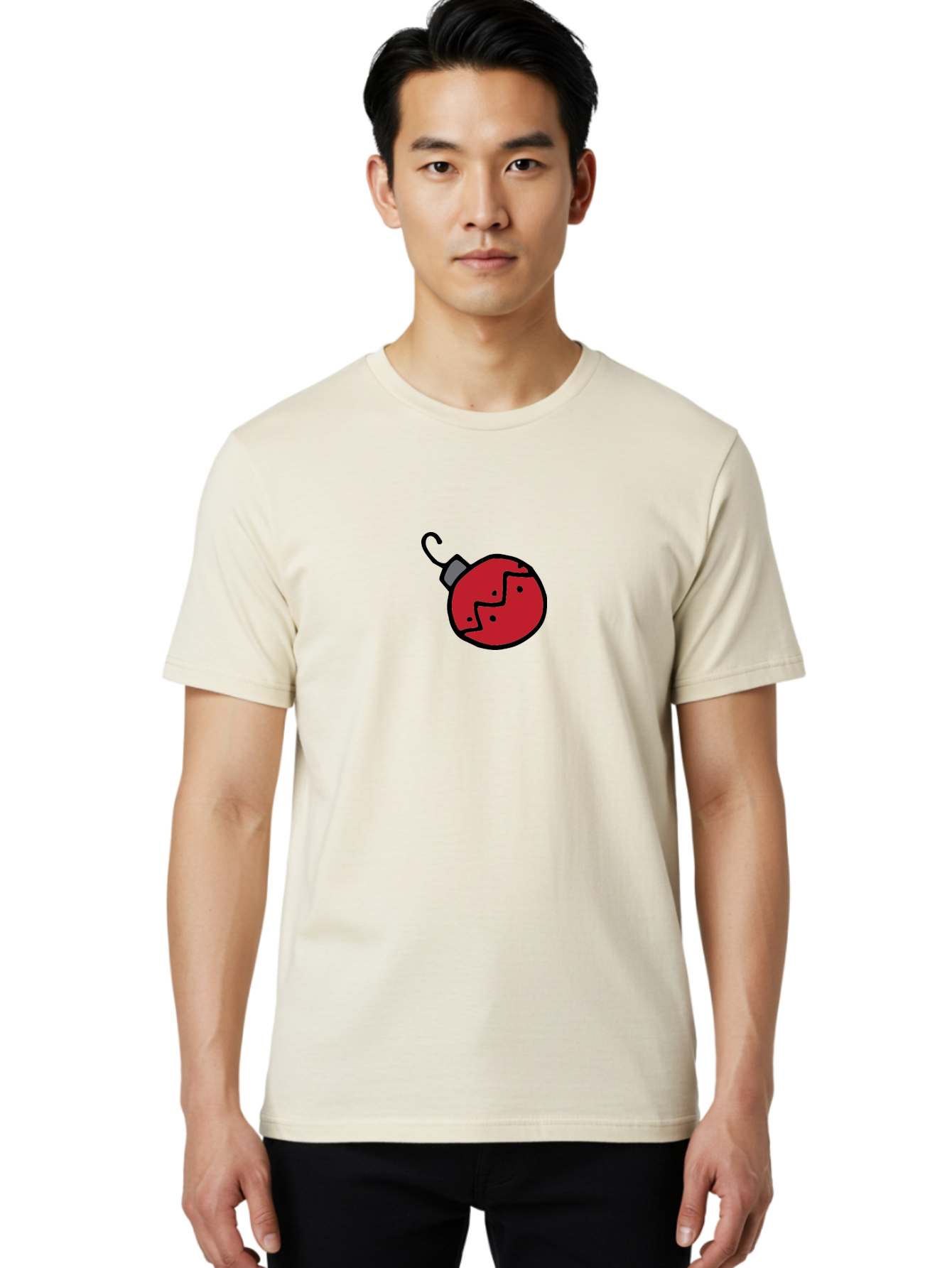 Broken-Red-Bauble Men'S Graphic Tee, 100% Cotton, Comfortable Casual Summer Wear, Machine Washable, Broken Christmas Ornament, Red Bauble, Shattered Decoration, Festive Fragility, Holiday Decor, Cracked Glass, Black Outline -  Aaa773