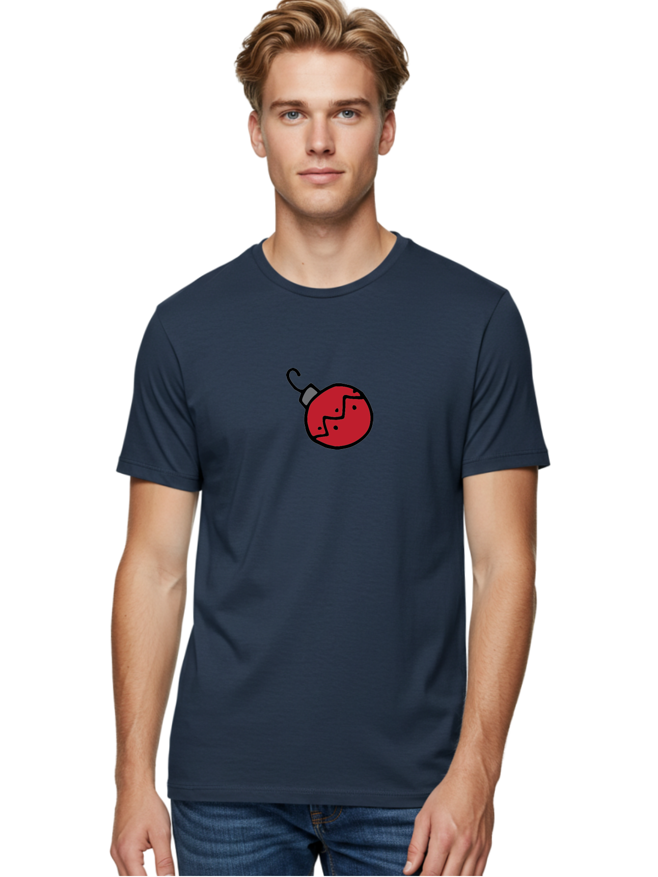 Broken-Red-Bauble Men'S Graphic Tee, 100% Cotton, Comfortable Casual Summer Wear, Machine Washable, Broken Christmas Ornament, Red Bauble, Shattered Decoration, Festive Fragility, Holiday Decor, Cracked Glass, Black Outline -  Aaa773