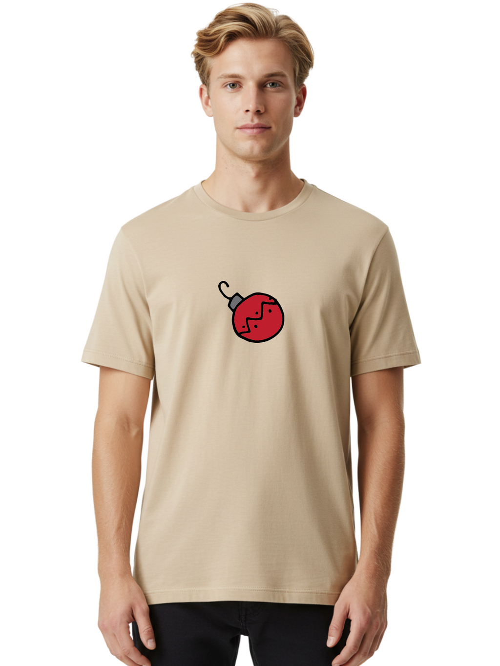 Broken-Red-Bauble Men'S Graphic Tee, 100% Cotton, Comfortable Casual Summer Wear, Machine Washable, Broken Christmas Ornament, Red Bauble, Shattered Decoration, Festive Fragility, Holiday Decor, Cracked Glass, Black Outline -  Aaa773