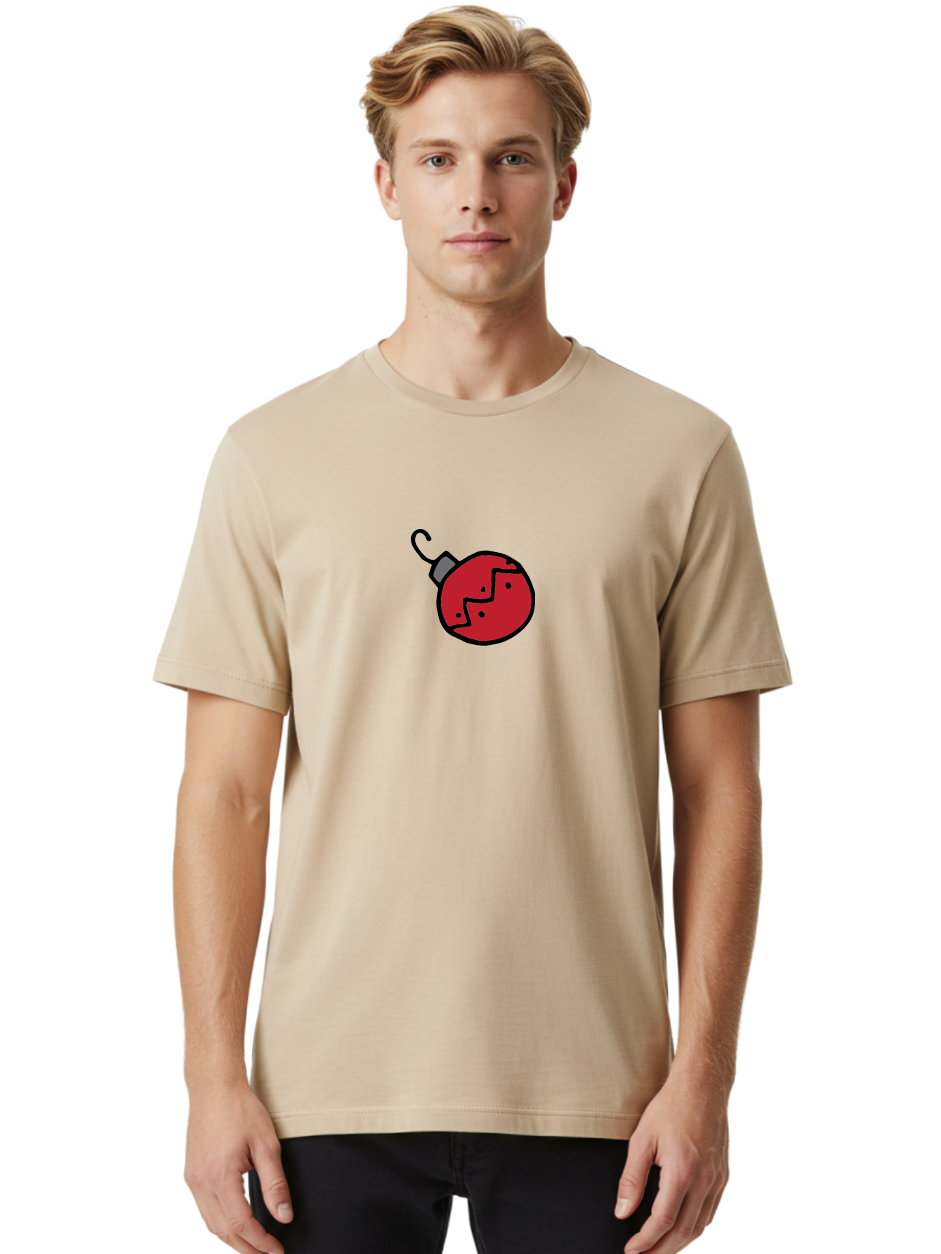 Broken-Red-Bauble Men'S Graphic Tee, 100% Cotton, Comfortable Casual Summer Wear, Machine Washable, Broken Christmas Ornament, Red Bauble, Shattered Decoration, Festive Fragility, Holiday Decor, Cracked Glass, Black Outline -  Aaa773