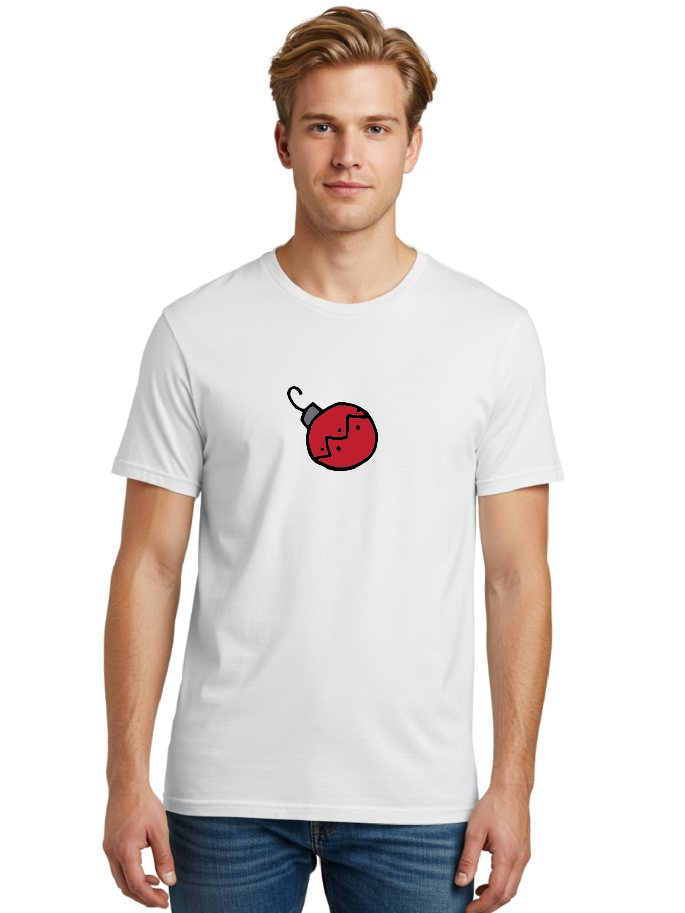 Broken-Red-Bauble Men'S Graphic Tee, 100% Cotton, Comfortable Casual Summer Wear, Machine Washable, Broken Christmas Ornament, Red Bauble, Shattered Decoration, Festive Fragility, Holiday Decor, Cracked Glass, Black Outline -  Aaa773