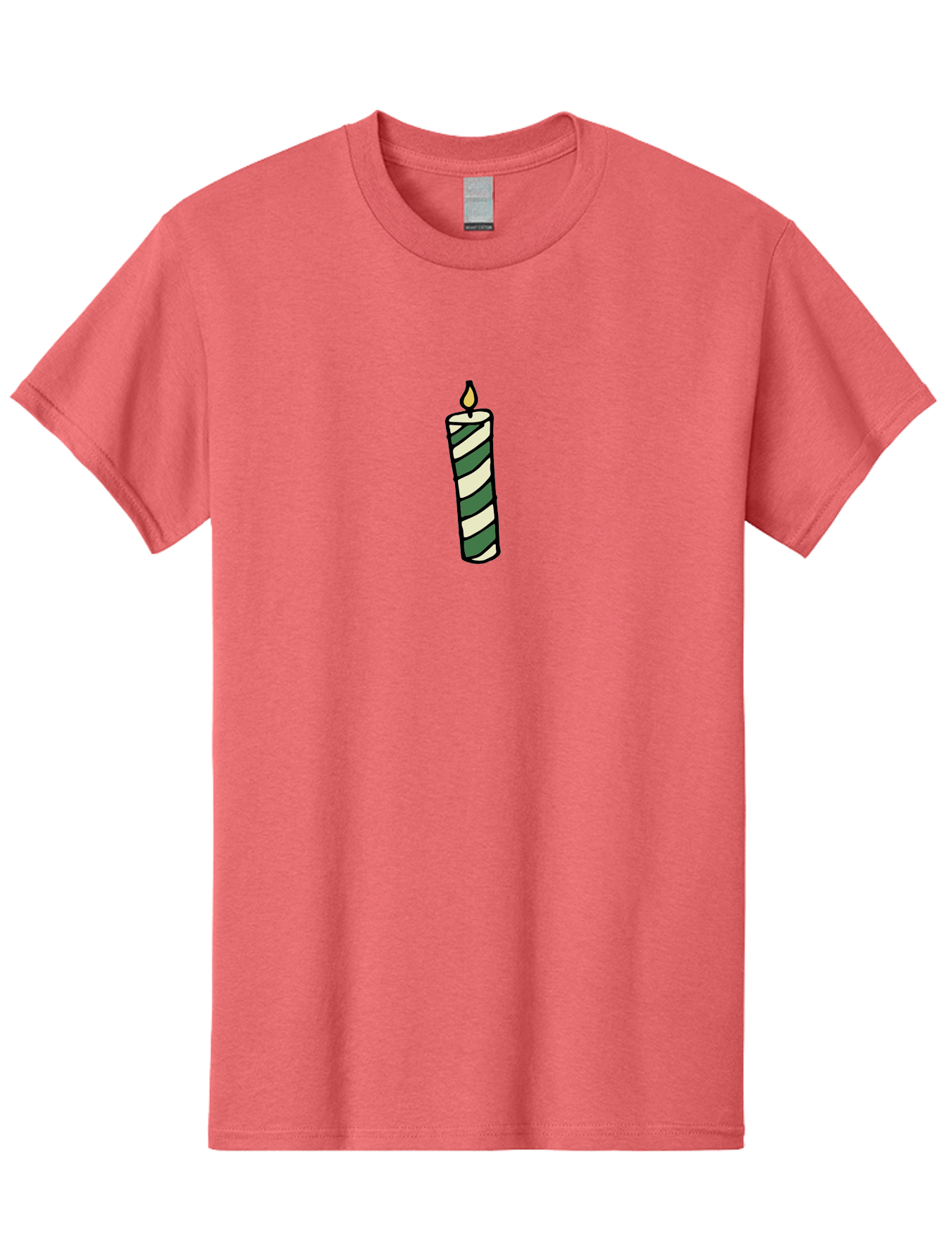 Candle-1 Men'S Graphic Tee, 100% Cotton, Comfortable Casual Summer Wear, Machine Washable, Striped Candle, Lit Candle, Decorative Candle, Green And White Stripes, Black Outline, Warm Lighting, Cozy Ambiance, Relaxation, Ambiance, -  Aaa774