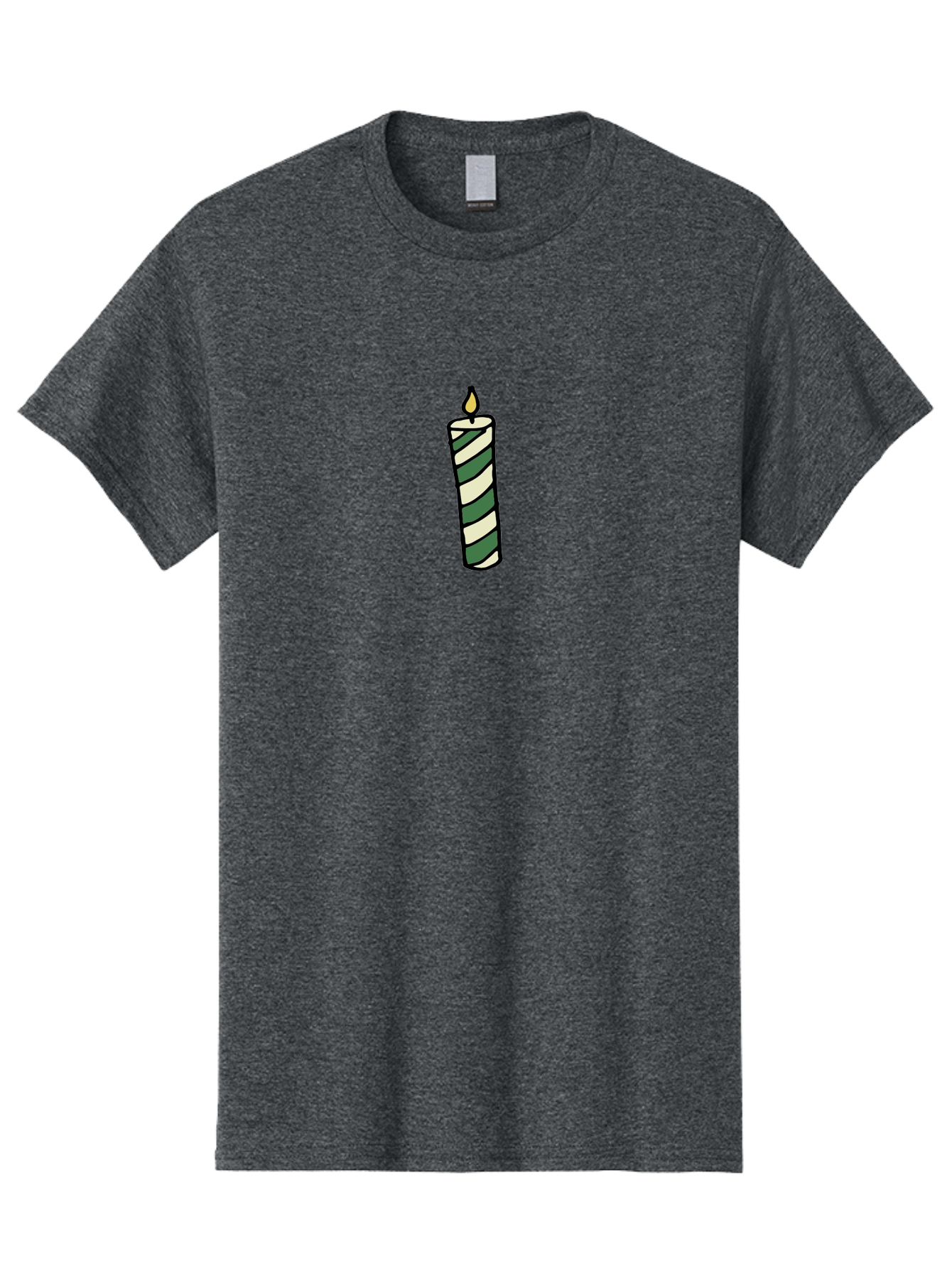 Candle-1 Men'S Graphic Tee, 100% Cotton, Comfortable Casual Summer Wear, Machine Washable, Striped Candle, Lit Candle, Decorative Candle, Green And White Stripes, Black Outline, Warm Lighting, Cozy Ambiance, Relaxation, Ambiance, -  Aaa774