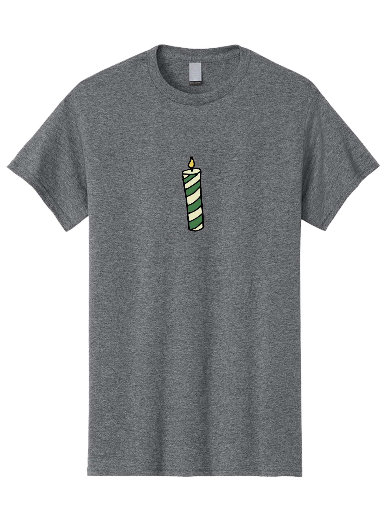 Candle-1 Men'S Graphic Tee, 100% Cotton, Comfortable Casual Summer Wear, Machine Washable, Striped Candle, Lit Candle, Decorative Candle, Green And White Stripes, Black Outline, Warm Lighting, Cozy Ambiance, Relaxation, Ambiance, -  Aaa774