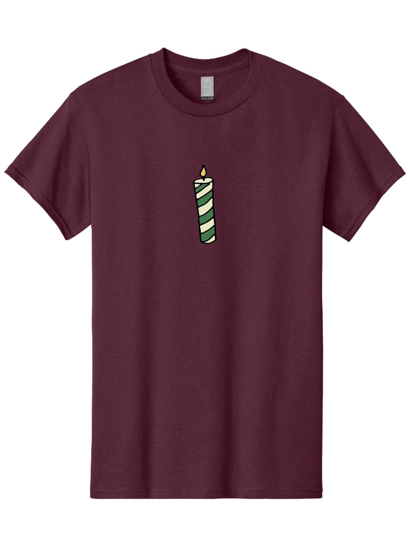 Candle-1 Men'S Graphic Tee, 100% Cotton, Comfortable Casual Summer Wear, Machine Washable, Striped Candle, Lit Candle, Decorative Candle, Green And White Stripes, Black Outline, Warm Lighting, Cozy Ambiance, Relaxation, Ambiance, -  Aaa774