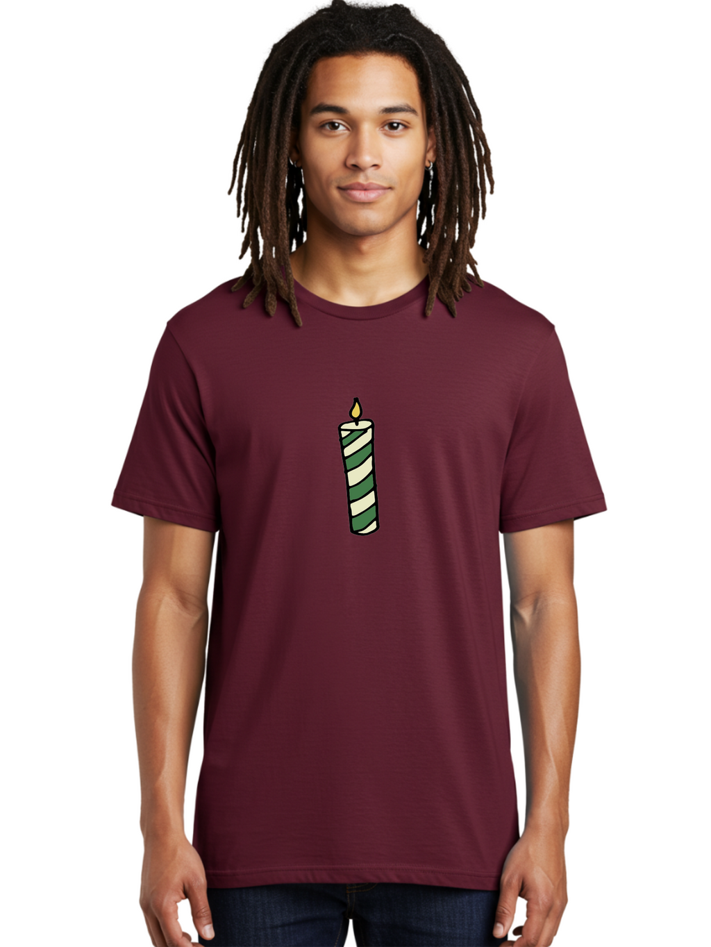 Candle-1 Men'S Graphic Tee, 100% Cotton, Comfortable Casual Summer Wear, Machine Washable, Striped Candle, Lit Candle, Decorative Candle, Green And White Stripes, Black Outline, Warm Lighting, Cozy Ambiance, Relaxation, Ambiance, -  Aaa774