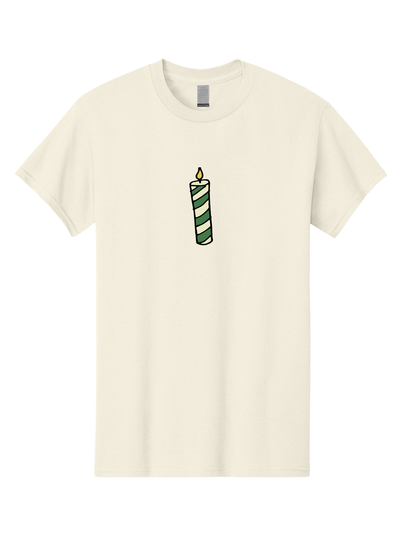 Candle-1 Men'S Graphic Tee, 100% Cotton, Comfortable Casual Summer Wear, Machine Washable, Striped Candle, Lit Candle, Decorative Candle, Green And White Stripes, Black Outline, Warm Lighting, Cozy Ambiance, Relaxation, Ambiance, -  Aaa774