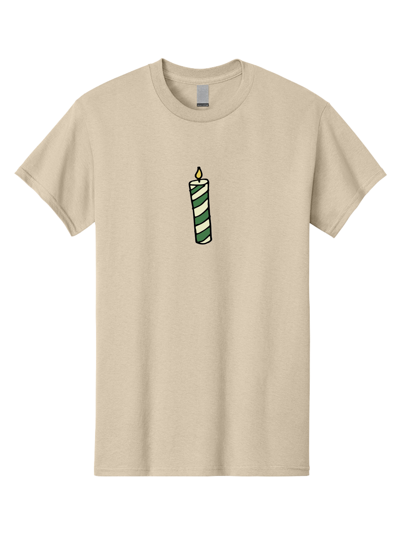 Candle-1 Men'S Graphic Tee, 100% Cotton, Comfortable Casual Summer Wear, Machine Washable, Striped Candle, Lit Candle, Decorative Candle, Green And White Stripes, Black Outline, Warm Lighting, Cozy Ambiance, Relaxation, Ambiance, -  Aaa774