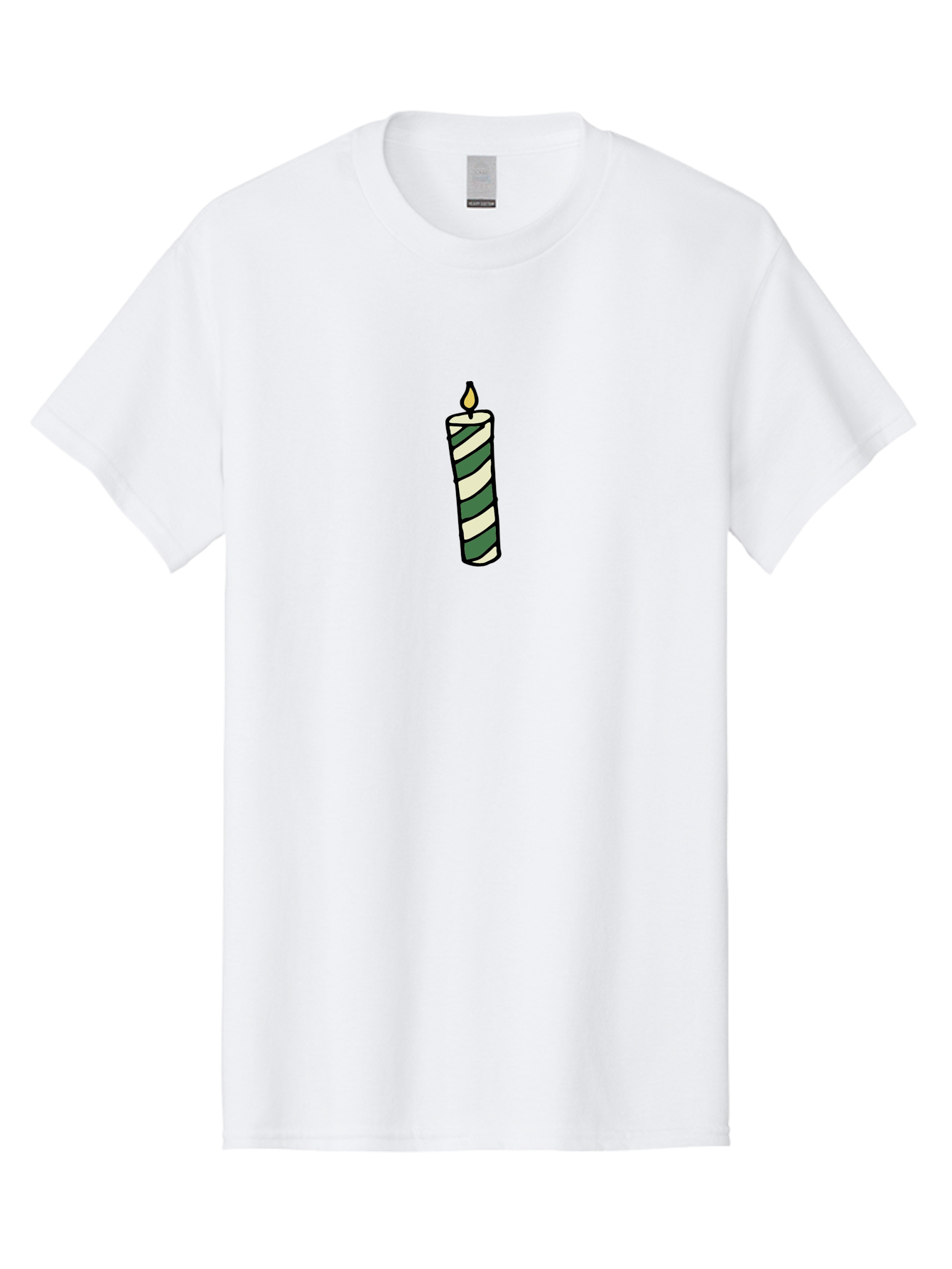 Candle-1 Men'S Graphic Tee, 100% Cotton, Comfortable Casual Summer Wear, Machine Washable, Striped Candle, Lit Candle, Decorative Candle, Green And White Stripes, Black Outline, Warm Lighting, Cozy Ambiance, Relaxation, Ambiance, -  Aaa774