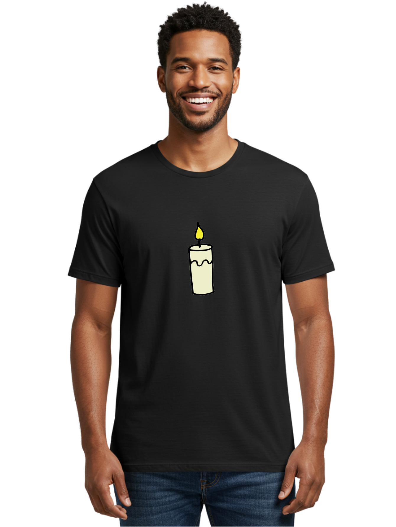 Candle-3 Men'S Graphic Tee, 100% Cotton, Comfortable Casual Summer Wear, Machine Washable, Lit Candle, Melting Wax, Yellow Flame, Flickering Light, Simple Illustration, Minimalist Design, Soothing Ambiance, Relaxation, Calm Atmosphere -  Aaa776