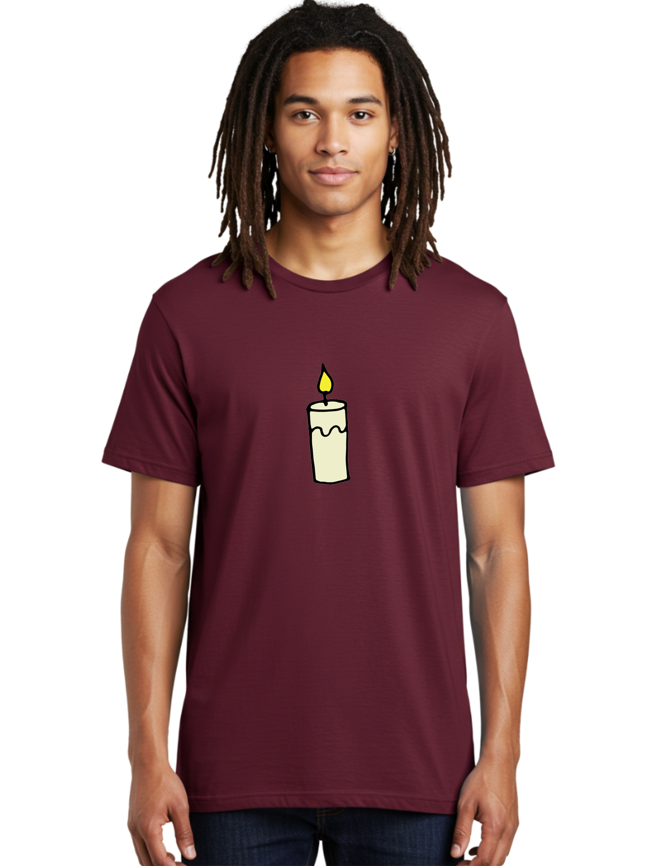 Candle-3 Men'S Graphic Tee, 100% Cotton, Comfortable Casual Summer Wear, Machine Washable, Lit Candle, Melting Wax, Yellow Flame, Flickering Light, Simple Illustration, Minimalist Design, Soothing Ambiance, Relaxation, Calm Atmosphere -  Aaa776
