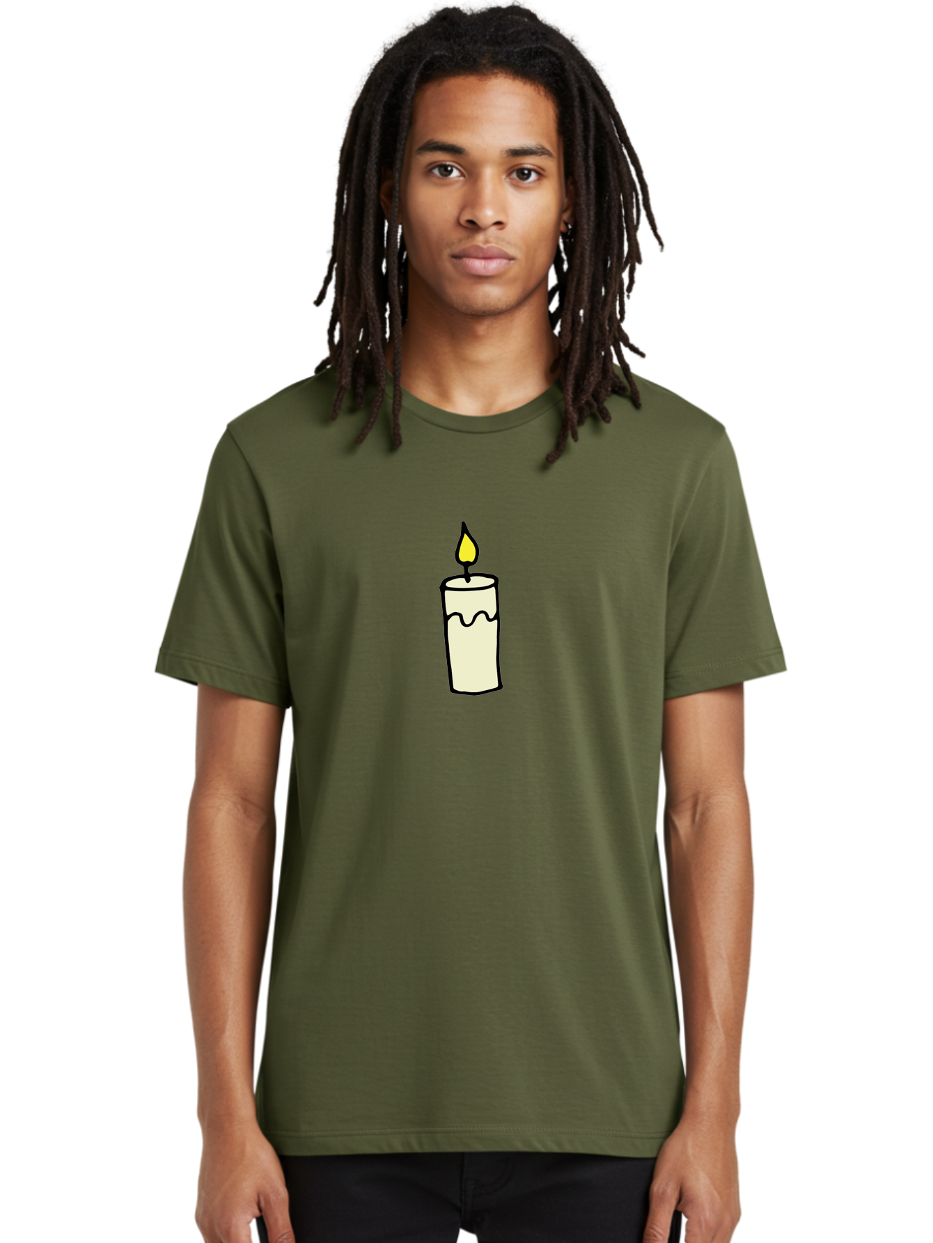 Candle-3 Men'S Graphic Tee, 100% Cotton, Comfortable Casual Summer Wear, Machine Washable, Lit Candle, Melting Wax, Yellow Flame, Flickering Light, Simple Illustration, Minimalist Design, Soothing Ambiance, Relaxation, Calm Atmosphere -  Aaa776