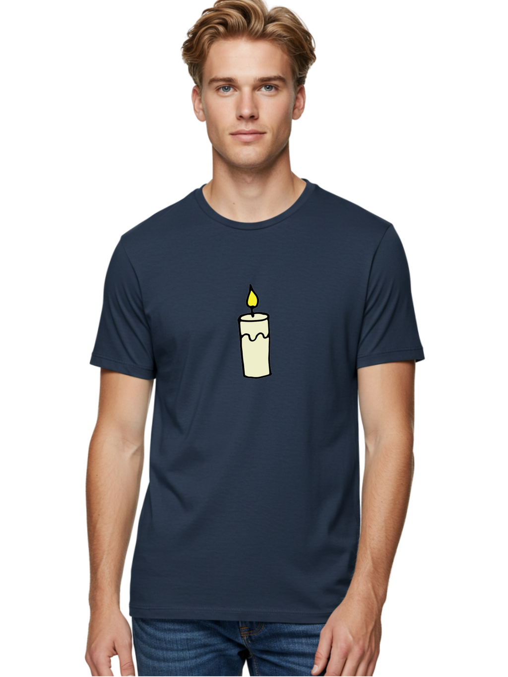 Candle-3 Men'S Graphic Tee, 100% Cotton, Comfortable Casual Summer Wear, Machine Washable, Lit Candle, Melting Wax, Yellow Flame, Flickering Light, Simple Illustration, Minimalist Design, Soothing Ambiance, Relaxation, Calm Atmosphere -  Aaa776