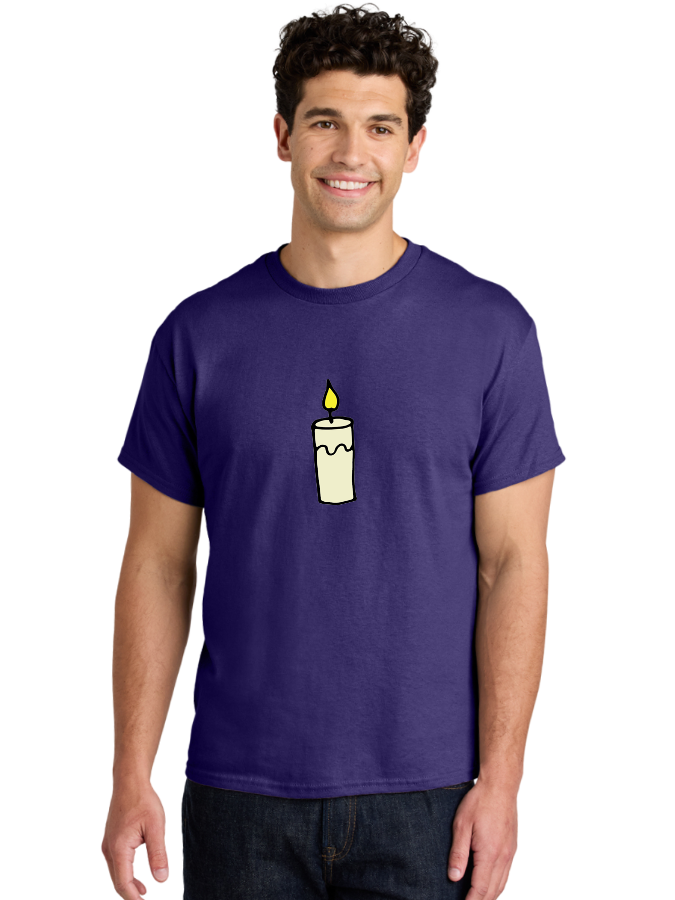 Candle-3 Men'S Graphic Tee, 100% Cotton, Comfortable Casual Summer Wear, Machine Washable, Lit Candle, Melting Wax, Yellow Flame, Flickering Light, Simple Illustration, Minimalist Design, Soothing Ambiance, Relaxation, Calm Atmosphere -  Aaa776