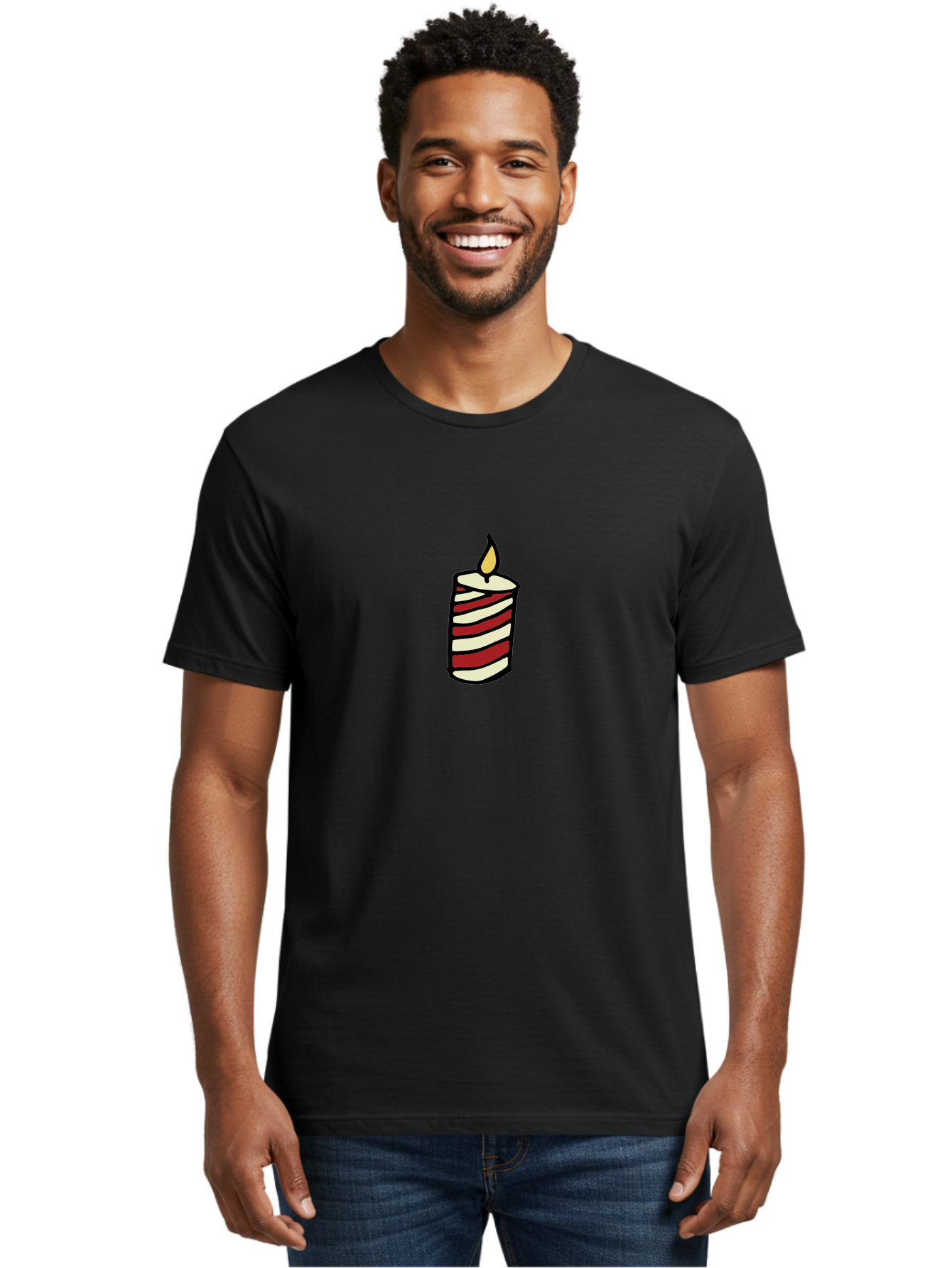 Candle Men'S Graphic Tee, 100% Cotton, Comfortable Casual Summer Wear, Machine Washable, Red And White Striped Candle, Lit Candle, Warm Ambiance, Relaxing Atmosphere, Peaceful Decor, Cozy Lighting, Simple Design -  Aaa778