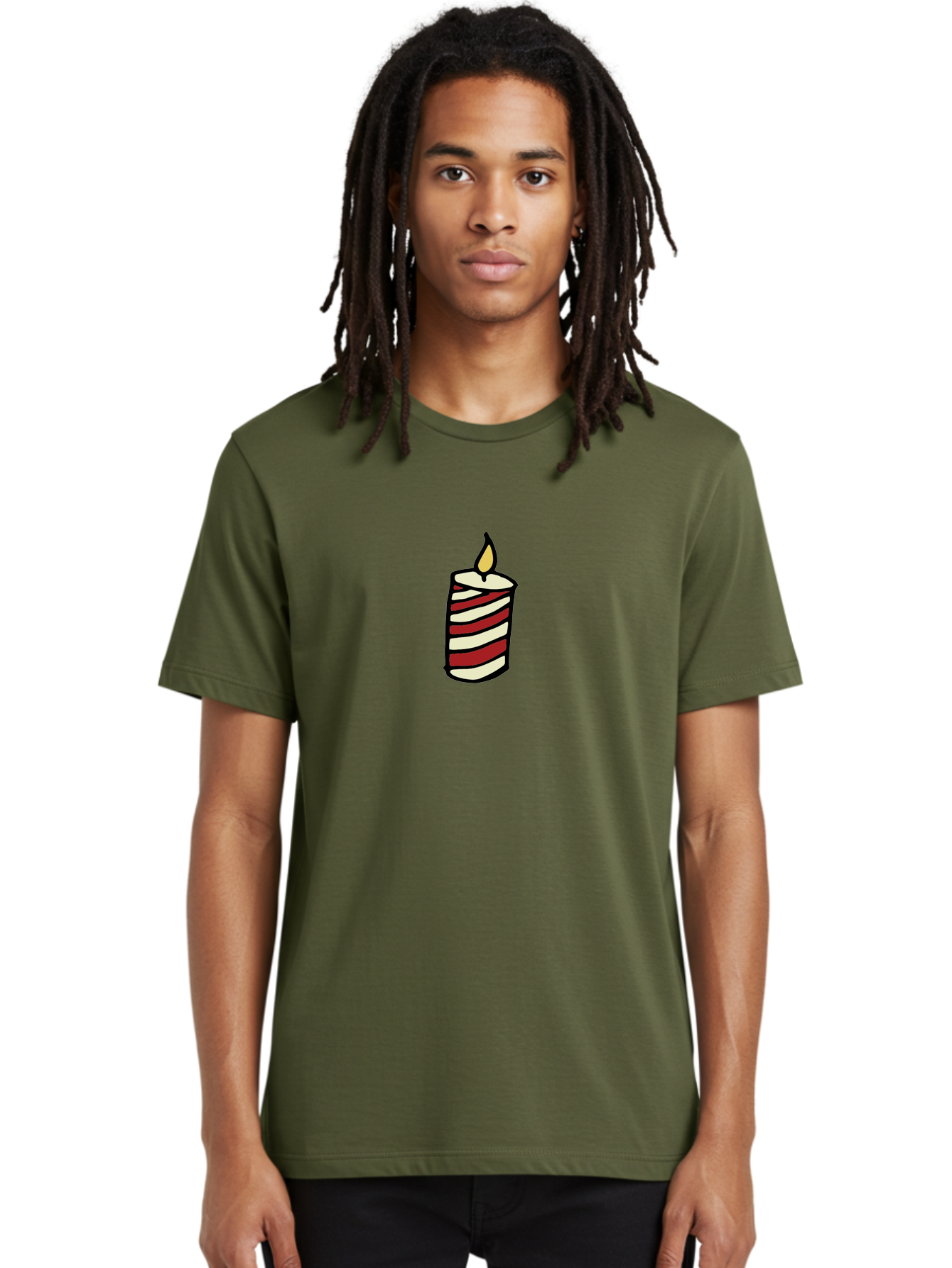 Candle Men'S Graphic Tee, 100% Cotton, Comfortable Casual Summer Wear, Machine Washable, Red And White Striped Candle, Lit Candle, Warm Ambiance, Relaxing Atmosphere, Peaceful Decor, Cozy Lighting, Simple Design -  Aaa778