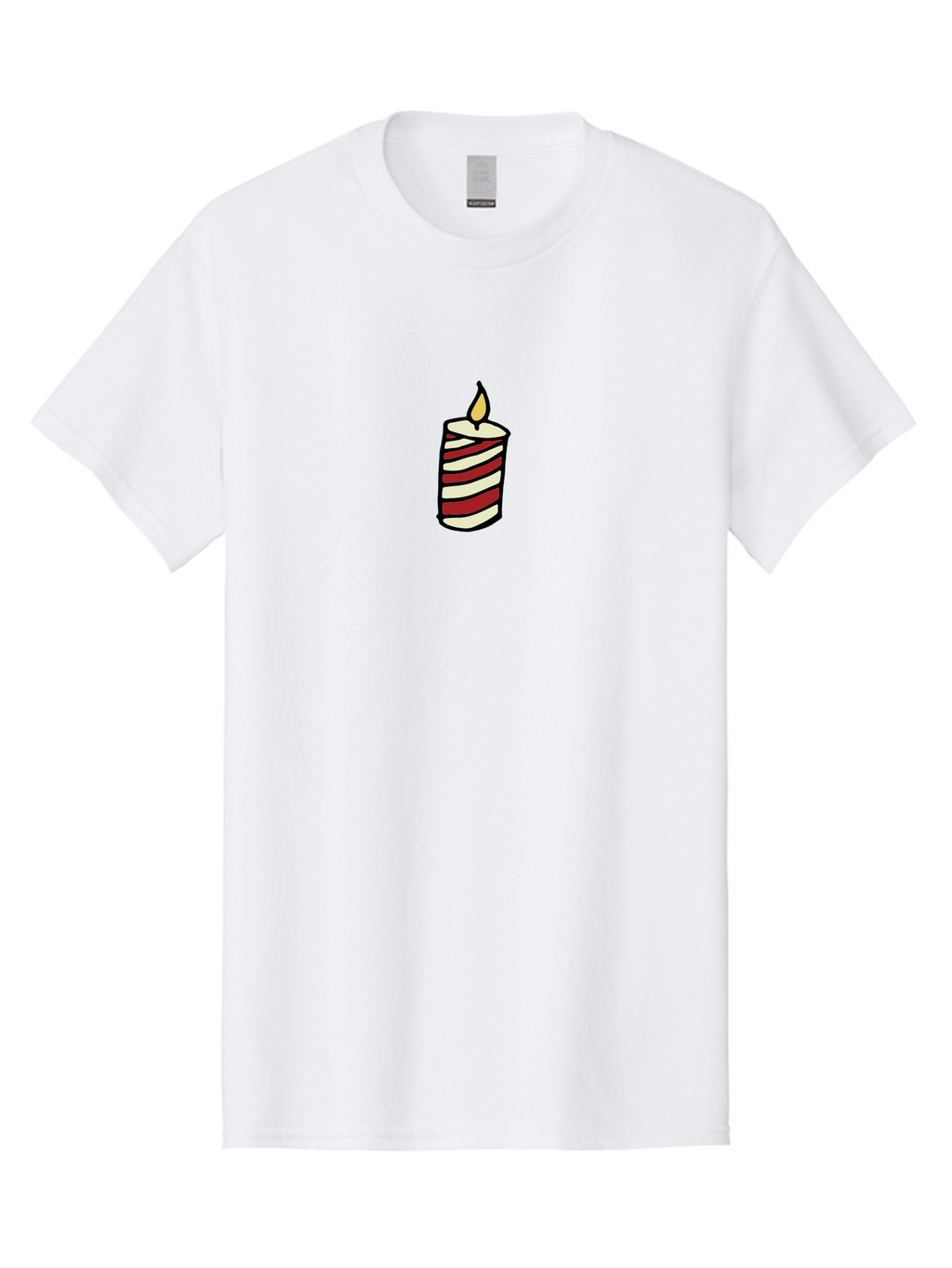 Candle Men'S Graphic Tee, 100% Cotton, Comfortable Casual Summer Wear, Machine Washable, Red And White Striped Candle, Lit Candle, Warm Ambiance, Relaxing Atmosphere, Peaceful Decor, Cozy Lighting, Simple Design -  Aaa778
