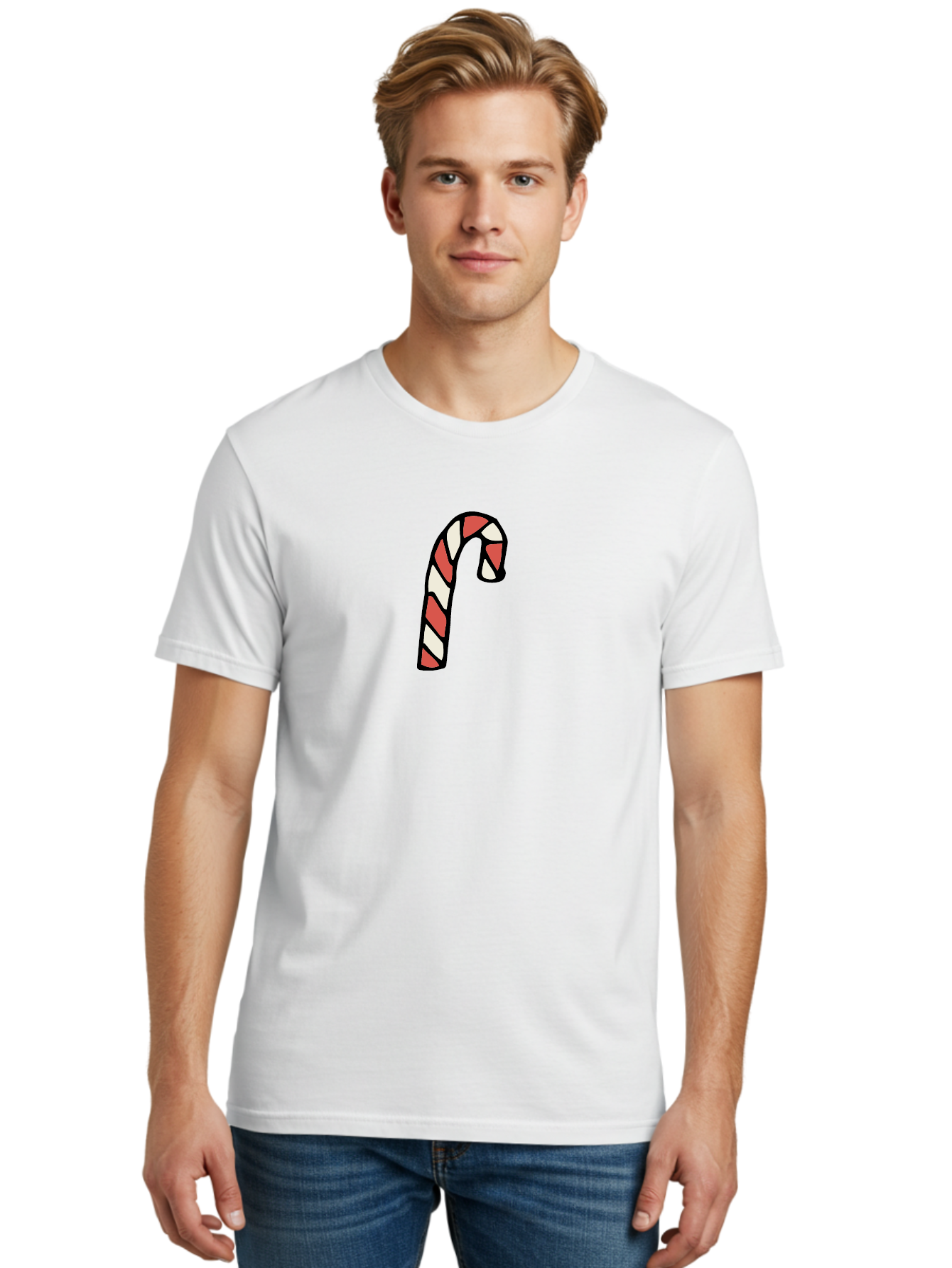 Candy-Cane-1 Men'S Graphic Tee, 100% Cotton, Comfortable Casual Summer Wear, Machine Washable, Candy Cane, Red And White Stripes, Festive Holiday Treat, Christmas Symbol, Sweet Candy, Winter Wonderland, Holiday Cheer, Peppermint Flavor -  Aaa779