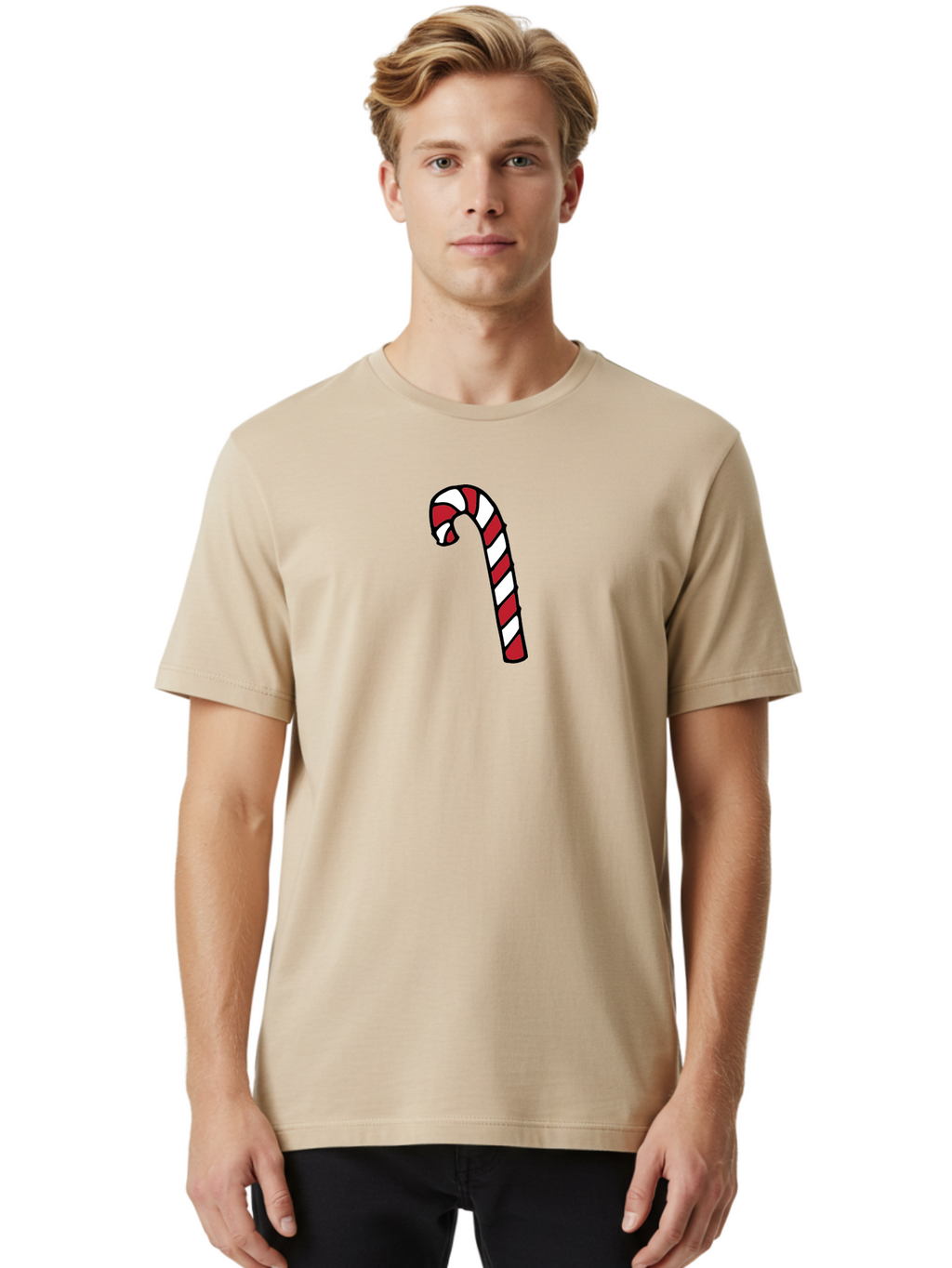 Candy-Cane-2 Men'S Graphic Tee, 100% Cotton, Comfortable Casual Summer Wear, Machine Washable, Striped Candy Cane, Holiday Treat, Festive Decoration, Christmas Symbol, Red And White Stripes, Sweet Delight, Seasonal Charm -  Aaa780