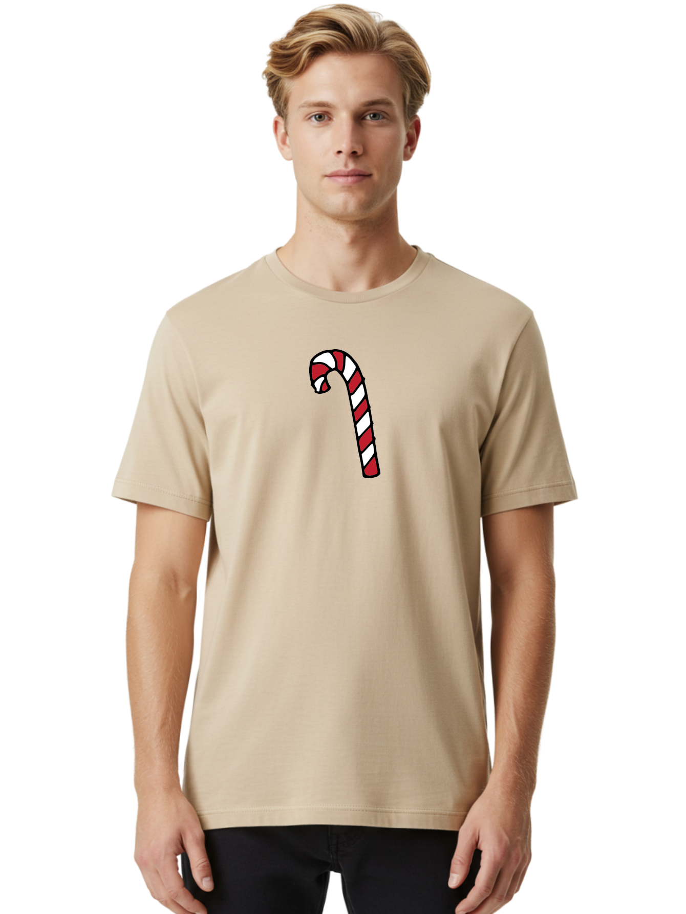 Candy-Cane-2 Men'S Graphic Tee, 100% Cotton, Comfortable Casual Summer Wear, Machine Washable, Striped Candy Cane, Holiday Treat, Festive Decoration, Christmas Symbol, Red And White Stripes, Sweet Delight, Seasonal Charm -  Aaa780
