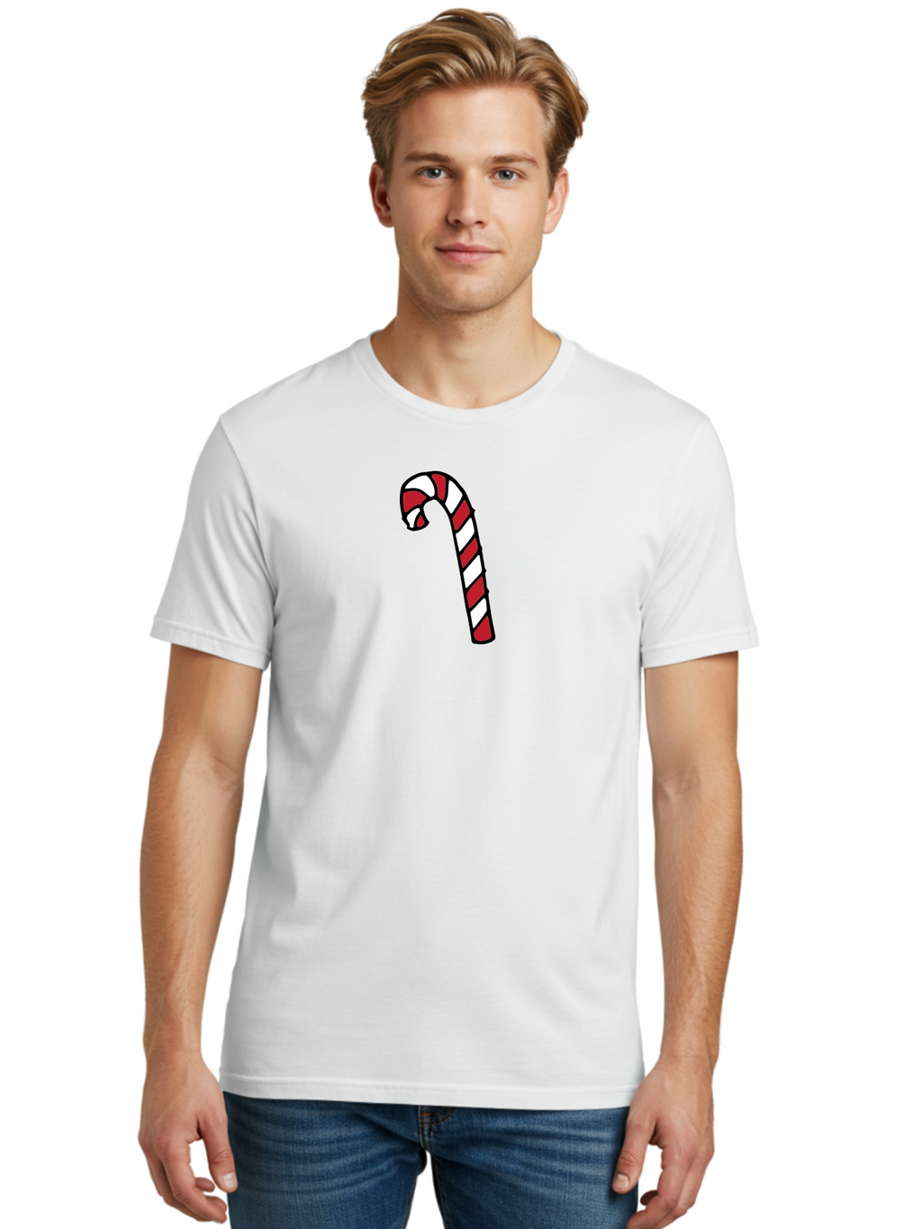 Candy-Cane-2 Men'S Graphic Tee, 100% Cotton, Comfortable Casual Summer Wear, Machine Washable, Striped Candy Cane, Holiday Treat, Festive Decoration, Christmas Symbol, Red And White Stripes, Sweet Delight, Seasonal Charm -  Aaa780