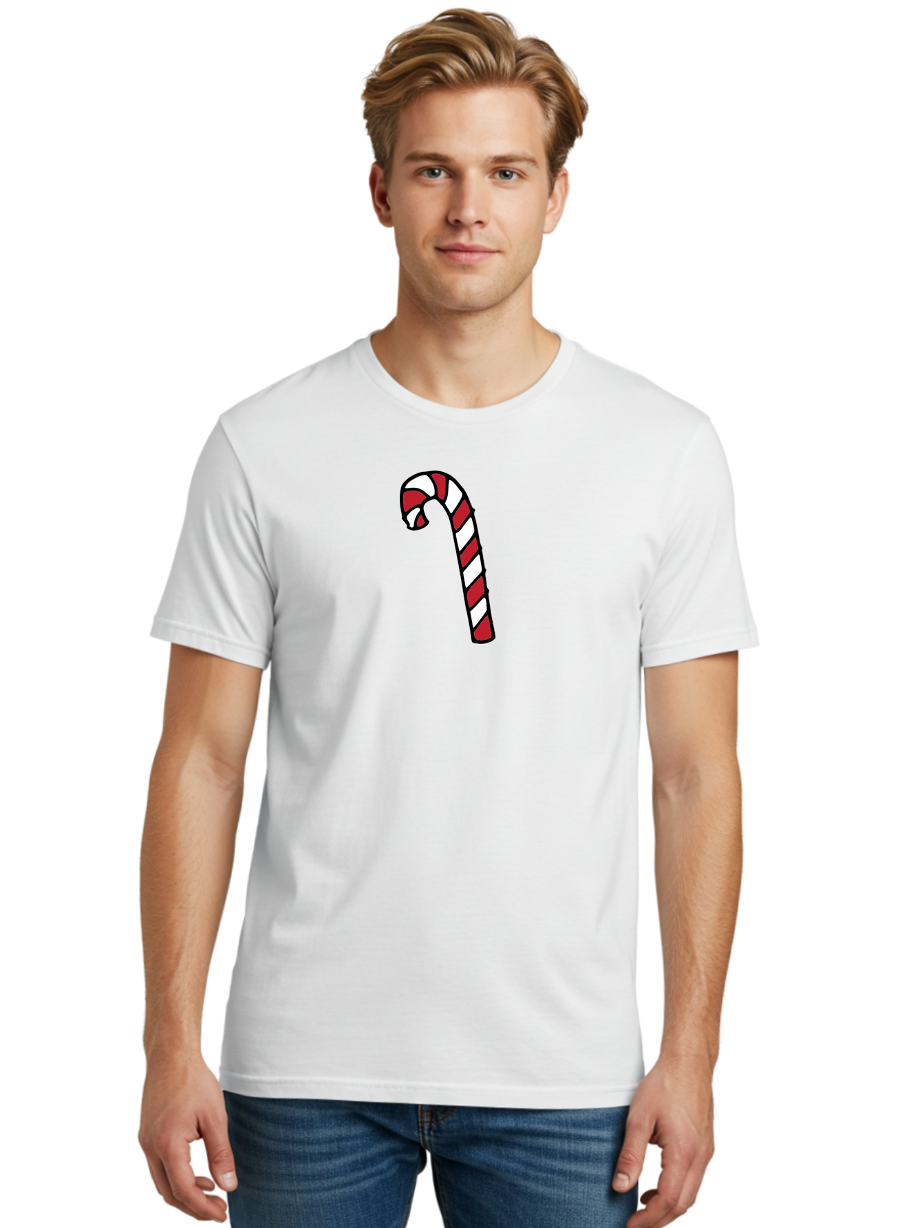 Candy-Cane-2 Men'S Graphic Tee, 100% Cotton, Comfortable Casual Summer Wear, Machine Washable, Striped Candy Cane, Holiday Treat, Festive Decoration, Christmas Symbol, Red And White Stripes, Sweet Delight, Seasonal Charm -  Aaa780