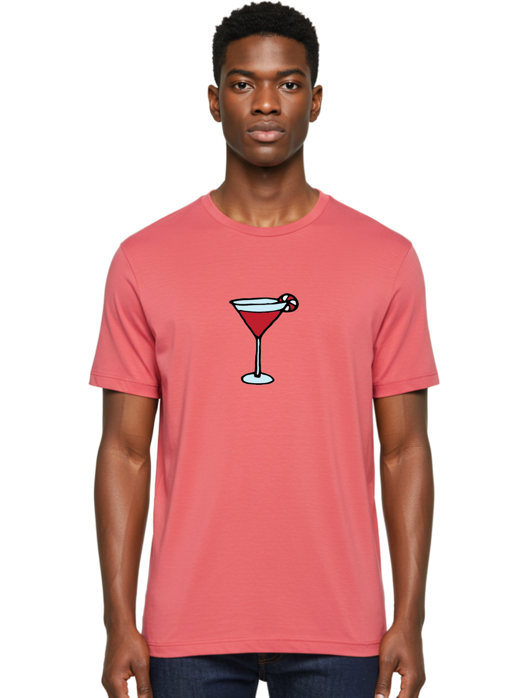 Candy-Cane-Martini-1 Men'S Graphic Tee, 100% Cotton, Comfortable Casual Summer Wear, Machine Washable, Red Martini, Candy Cane Garnish, Festive Cocktail, Holiday Drink, Sweet Treat, Christmas Party, Cocktail Hour -  Aaa781