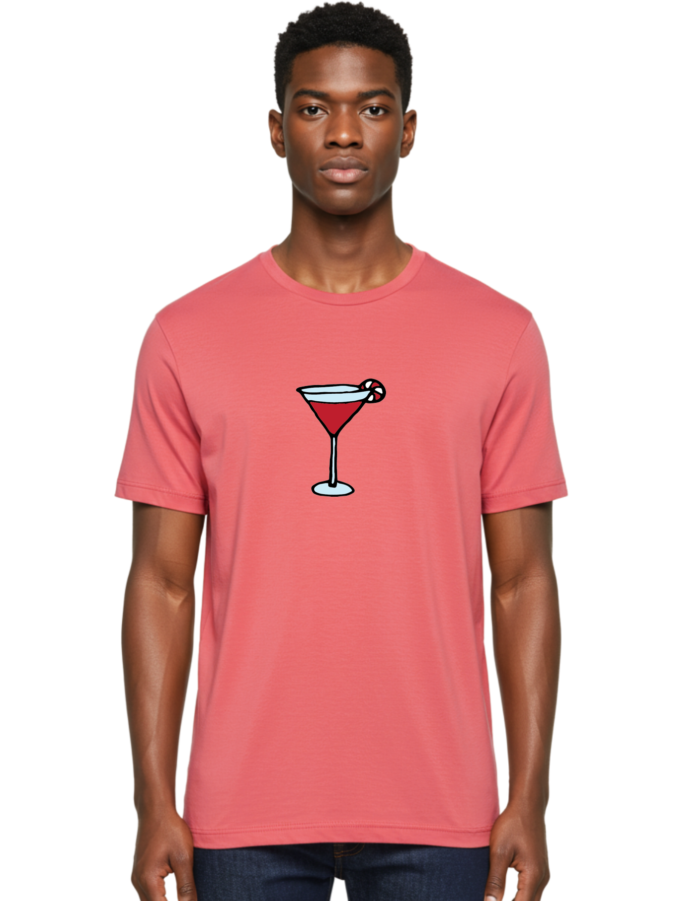 Candy-Cane-Martini-1 Men'S Graphic Tee, 100% Cotton, Comfortable Casual Summer Wear, Machine Washable, Red Martini, Candy Cane Garnish, Festive Cocktail, Holiday Drink, Sweet Treat, Christmas Party, Cocktail Hour -  Aaa781