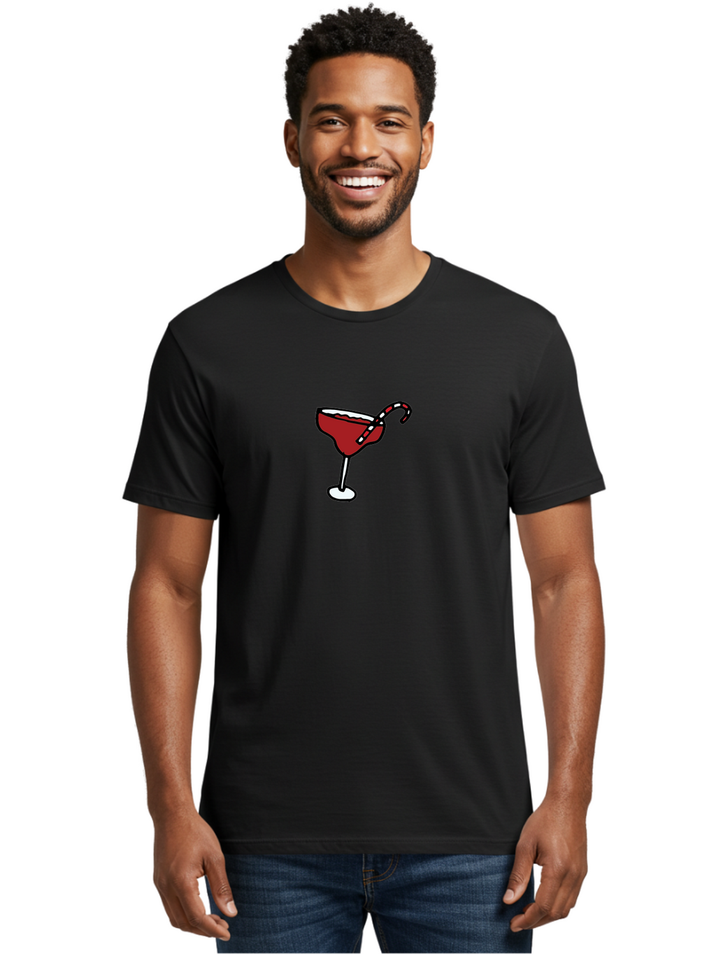 Candy-Cane-Martini Men'S Graphic Tee, 100% Cotton, Comfortable Casual Summer Wear, Machine Washable, Martini Glass, Red Cocktail, Candy Cane Garnish, Festive Drink, Holiday Party, Sweet Treat, Christmas Cocktail -  Aaa783