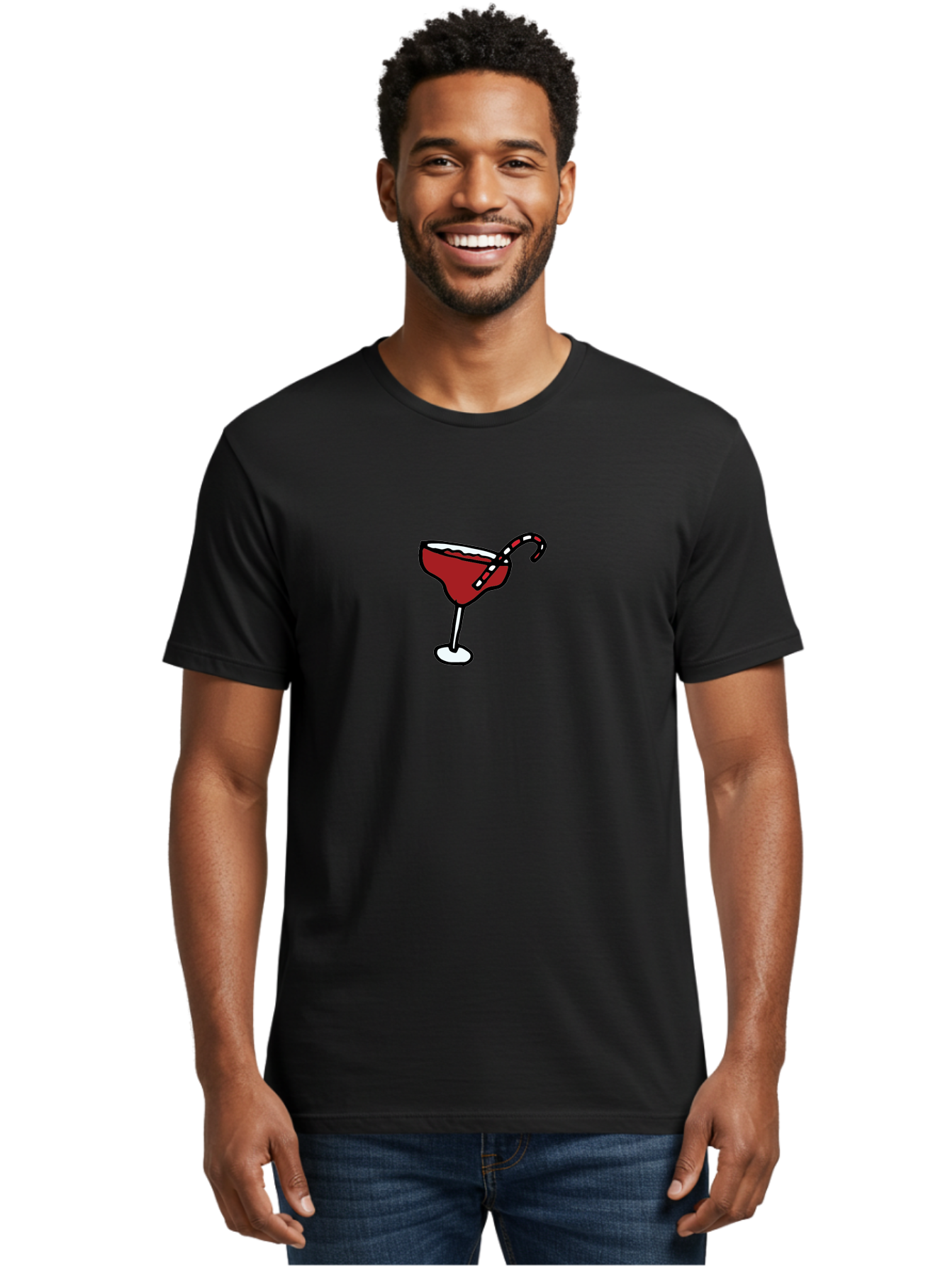 Candy-Cane-Martini Men'S Graphic Tee, 100% Cotton, Comfortable Casual Summer Wear, Machine Washable, Martini Glass, Red Cocktail, Candy Cane Garnish, Festive Drink, Holiday Party, Sweet Treat, Christmas Cocktail -  Aaa783