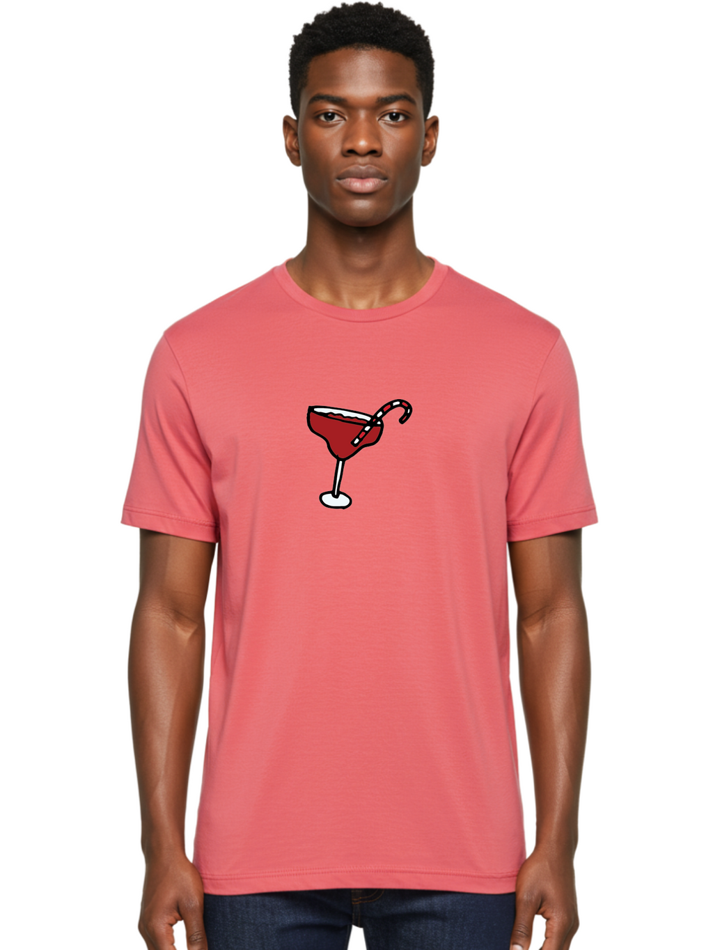 Candy-Cane-Martini Men'S Graphic Tee, 100% Cotton, Comfortable Casual Summer Wear, Machine Washable, Martini Glass, Red Cocktail, Candy Cane Garnish, Festive Drink, Holiday Party, Sweet Treat, Christmas Cocktail -  Aaa783