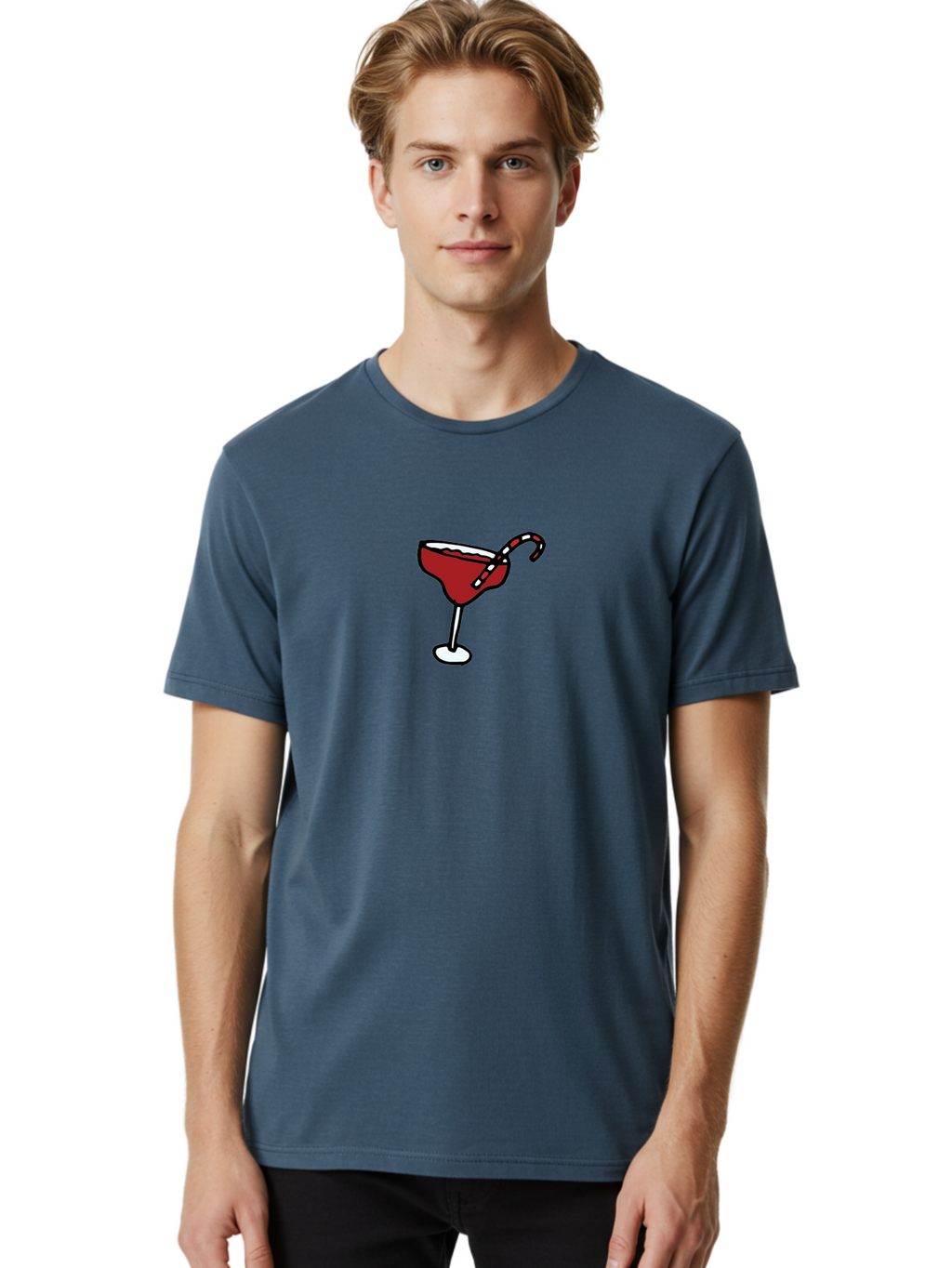 Candy-Cane-Martini Men'S Graphic Tee, 100% Cotton, Comfortable Casual Summer Wear, Machine Washable, Martini Glass, Red Cocktail, Candy Cane Garnish, Festive Drink, Holiday Party, Sweet Treat, Christmas Cocktail -  Aaa783