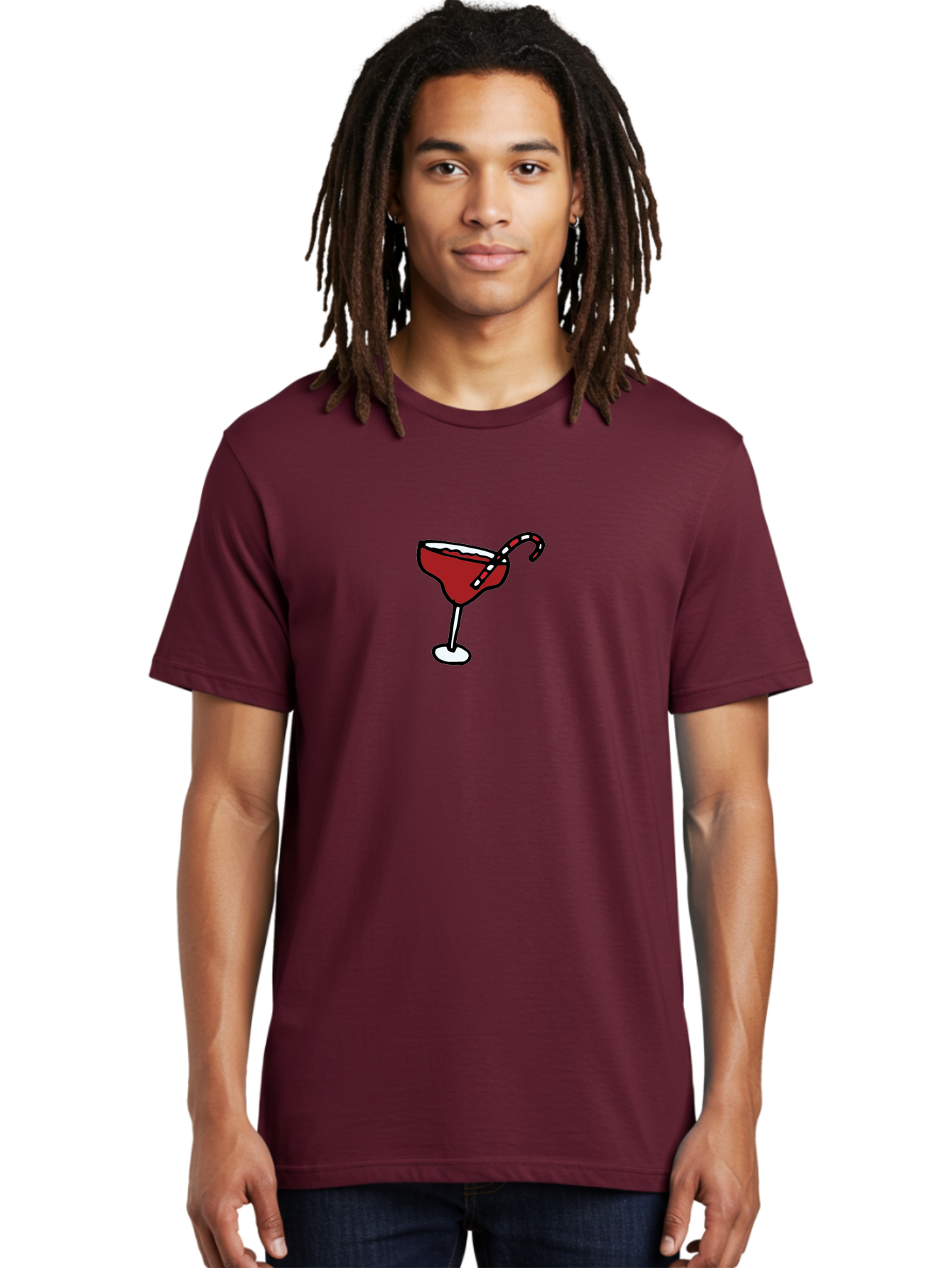 Candy-Cane-Martini Men'S Graphic Tee, 100% Cotton, Comfortable Casual Summer Wear, Machine Washable, Martini Glass, Red Cocktail, Candy Cane Garnish, Festive Drink, Holiday Party, Sweet Treat, Christmas Cocktail -  Aaa783