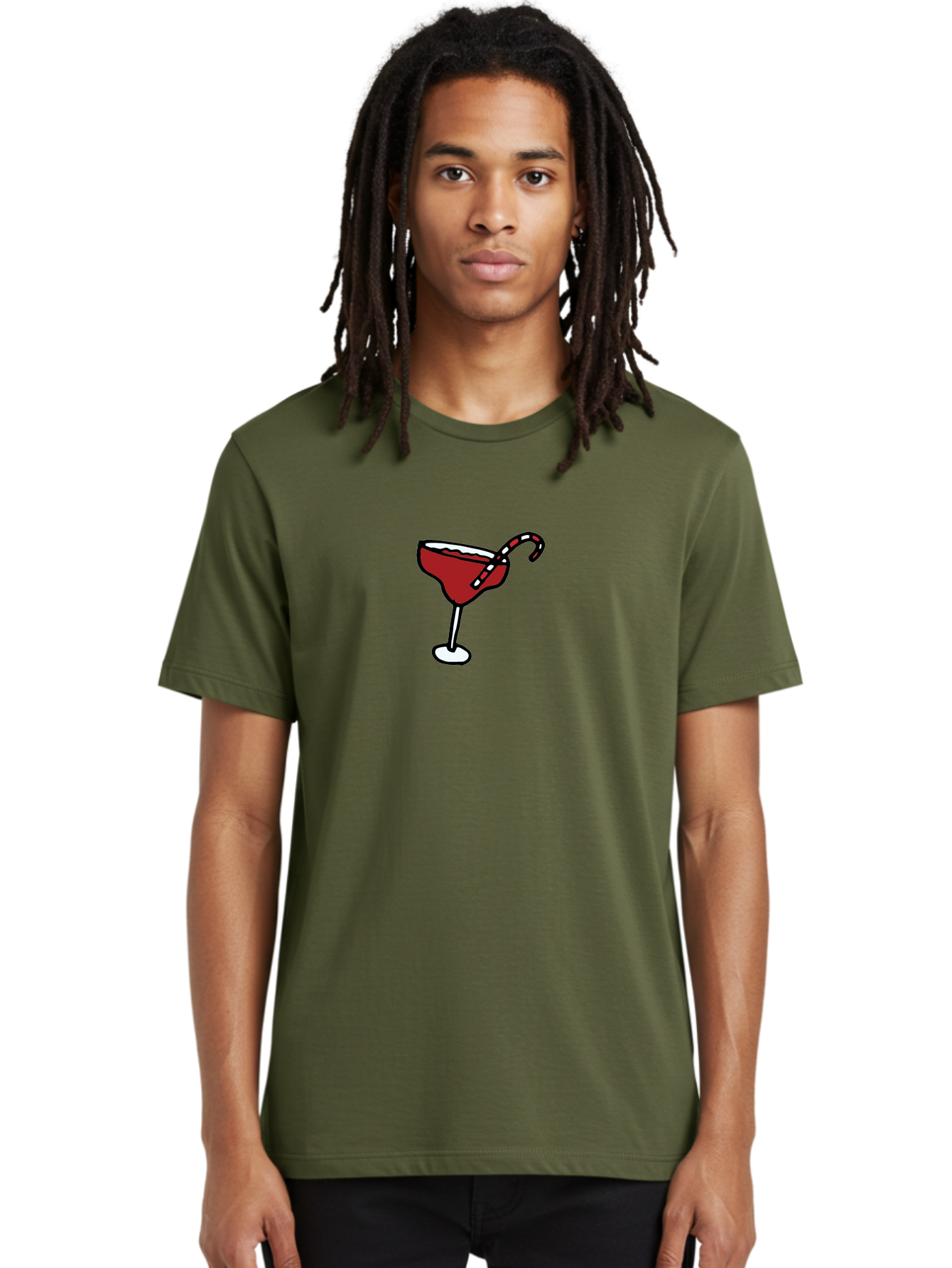 Candy-Cane-Martini Men'S Graphic Tee, 100% Cotton, Comfortable Casual Summer Wear, Machine Washable, Martini Glass, Red Cocktail, Candy Cane Garnish, Festive Drink, Holiday Party, Sweet Treat, Christmas Cocktail -  Aaa783
