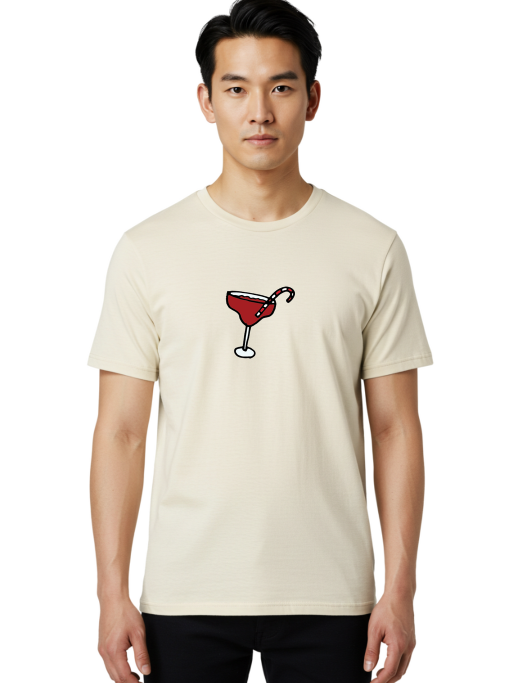 Candy-Cane-Martini Men'S Graphic Tee, 100% Cotton, Comfortable Casual Summer Wear, Machine Washable, Martini Glass, Red Cocktail, Candy Cane Garnish, Festive Drink, Holiday Party, Sweet Treat, Christmas Cocktail -  Aaa783