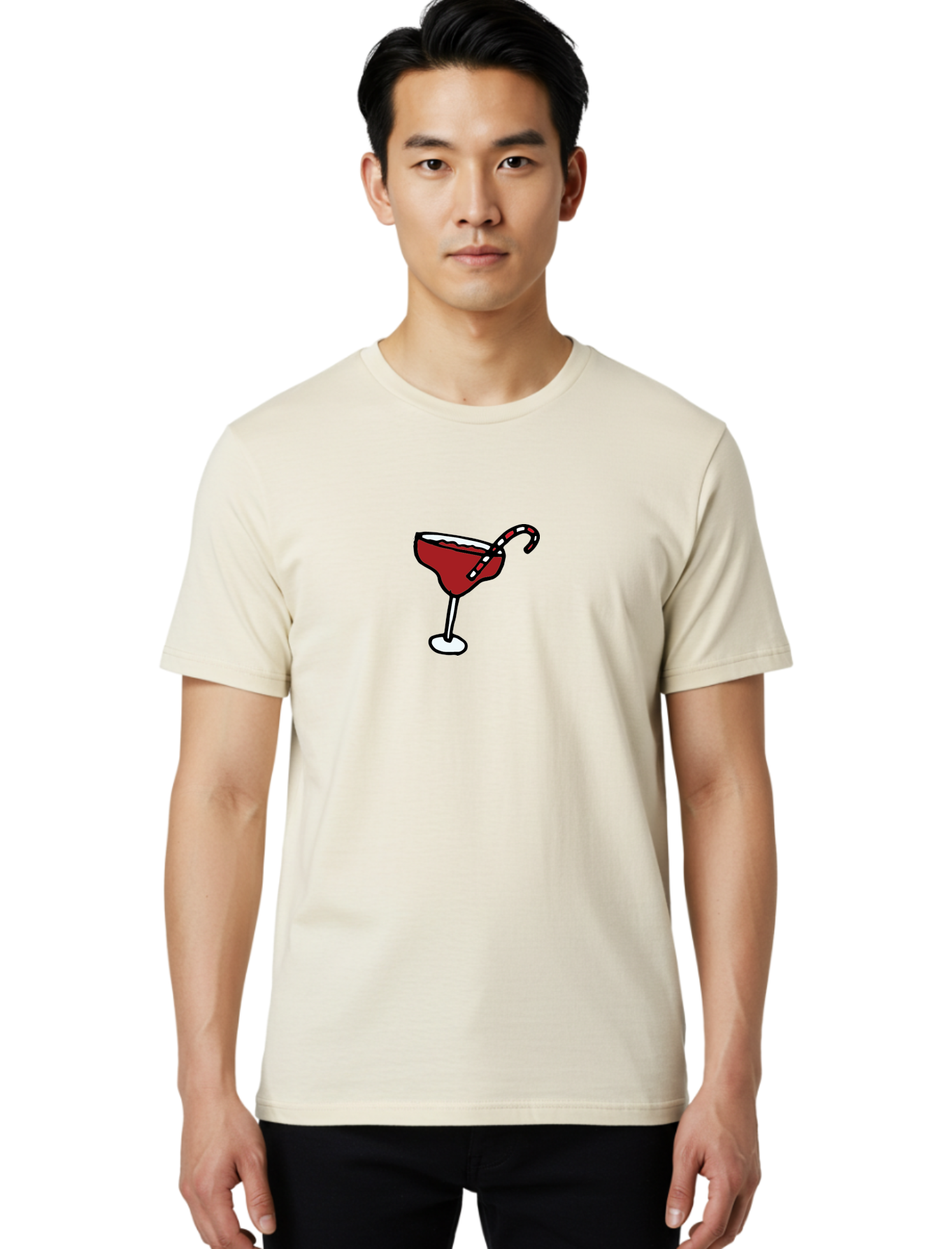 Candy-Cane-Martini Men'S Graphic Tee, 100% Cotton, Comfortable Casual Summer Wear, Machine Washable, Martini Glass, Red Cocktail, Candy Cane Garnish, Festive Drink, Holiday Party, Sweet Treat, Christmas Cocktail -  Aaa783