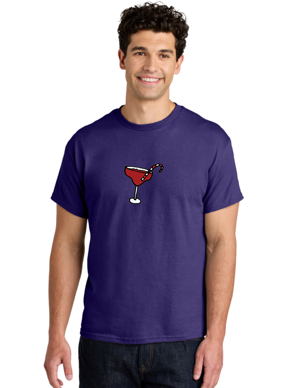 Candy-Cane-Martini Men'S Graphic Tee, 100% Cotton, Comfortable Casual Summer Wear, Machine Washable, Martini Glass, Red Cocktail, Candy Cane Garnish, Festive Drink, Holiday Party, Sweet Treat, Christmas Cocktail -  Aaa783