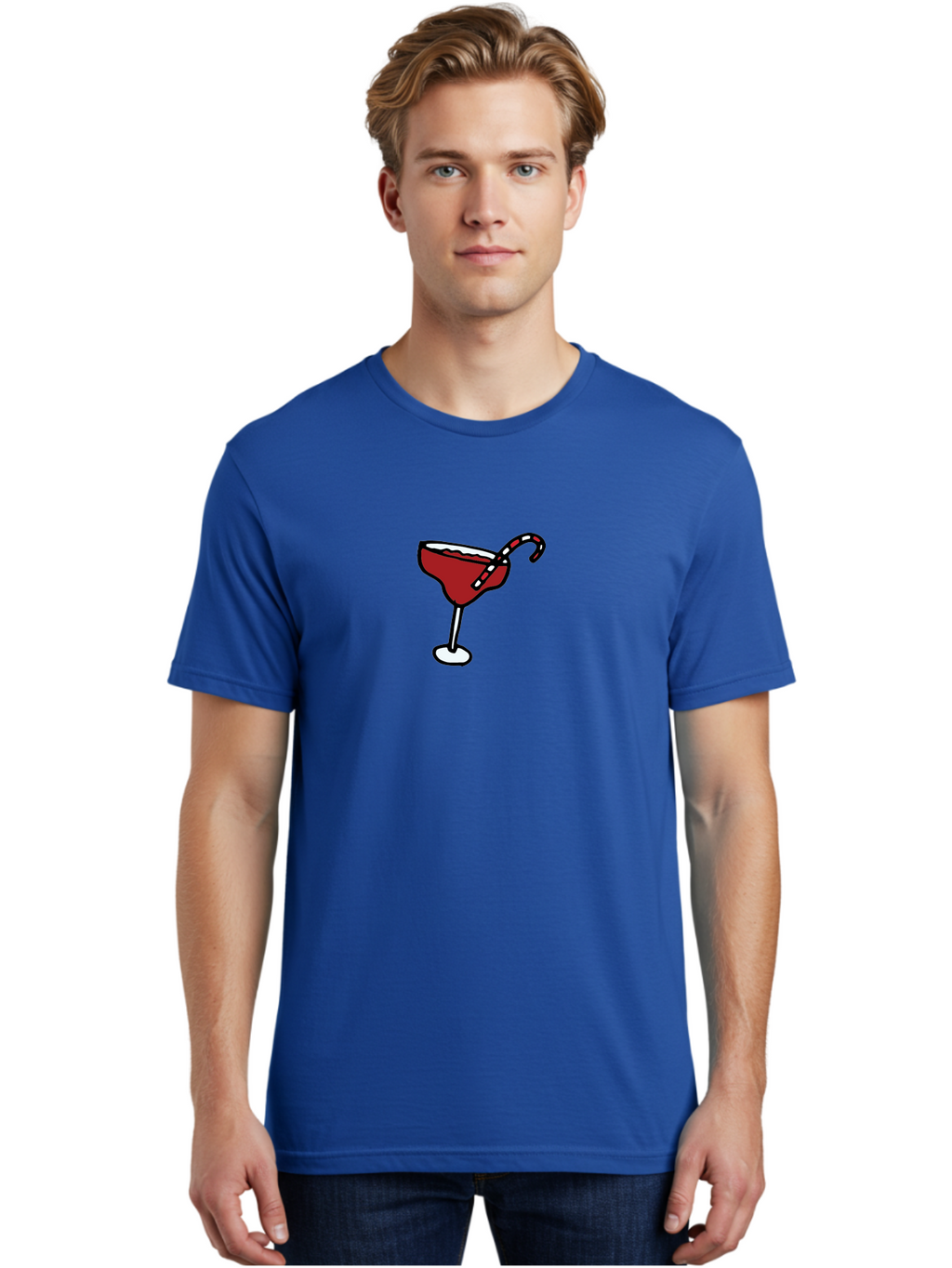 Candy-Cane-Martini Men'S Graphic Tee, 100% Cotton, Comfortable Casual Summer Wear, Machine Washable, Martini Glass, Red Cocktail, Candy Cane Garnish, Festive Drink, Holiday Party, Sweet Treat, Christmas Cocktail -  Aaa783