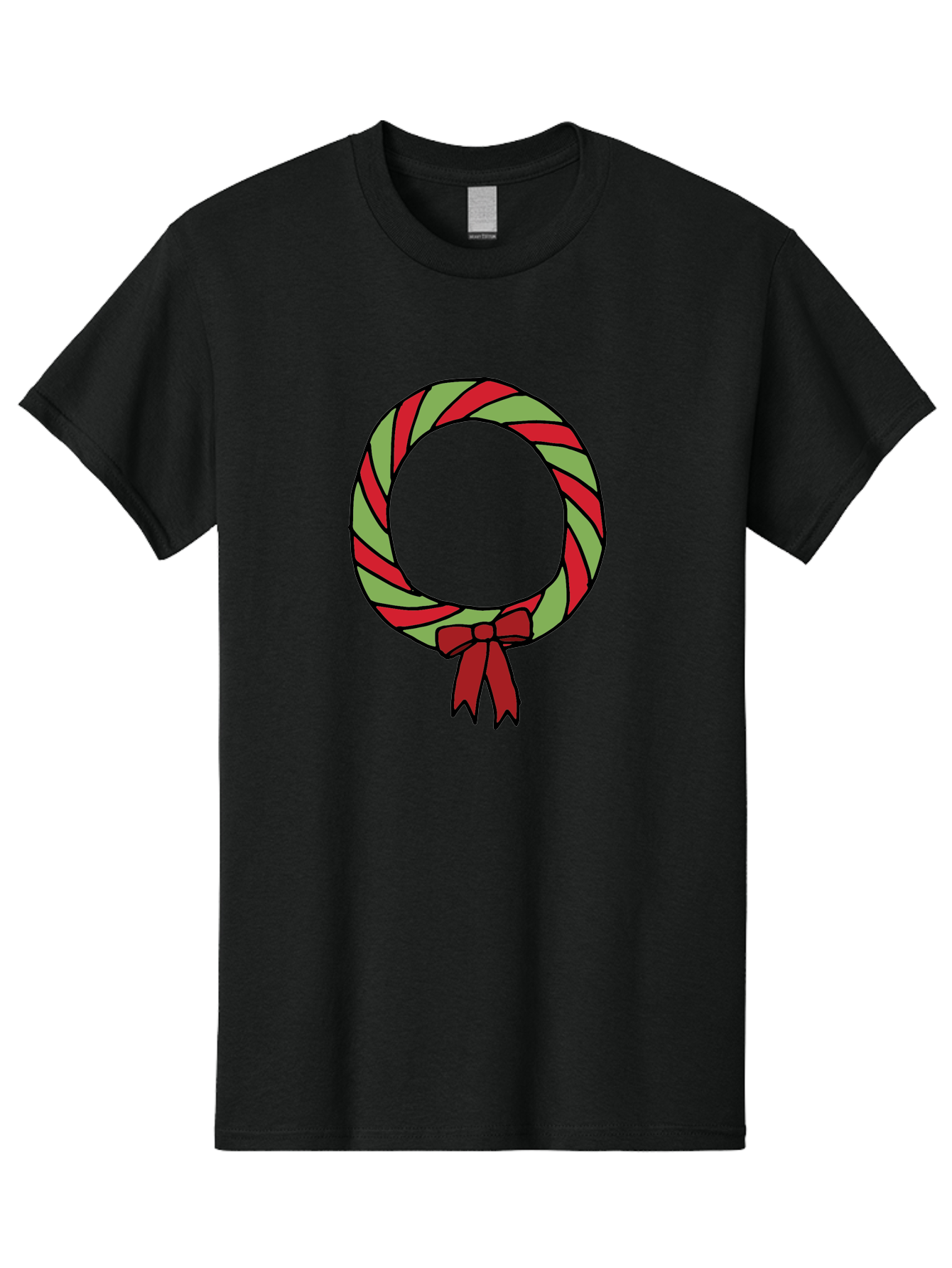 Candy-Cane-Wreath Men'S Graphic Tee, 100% Cotton, Comfortable Casual Summer Wear, Machine Washable, Candy Cane Wreath, Christmas Decoration, Red And Green Stripes, Festive Holiday Decor, Wrapped Candy Design, Ribbon Bow, Sweet Treat Theme, -  Aaa784
