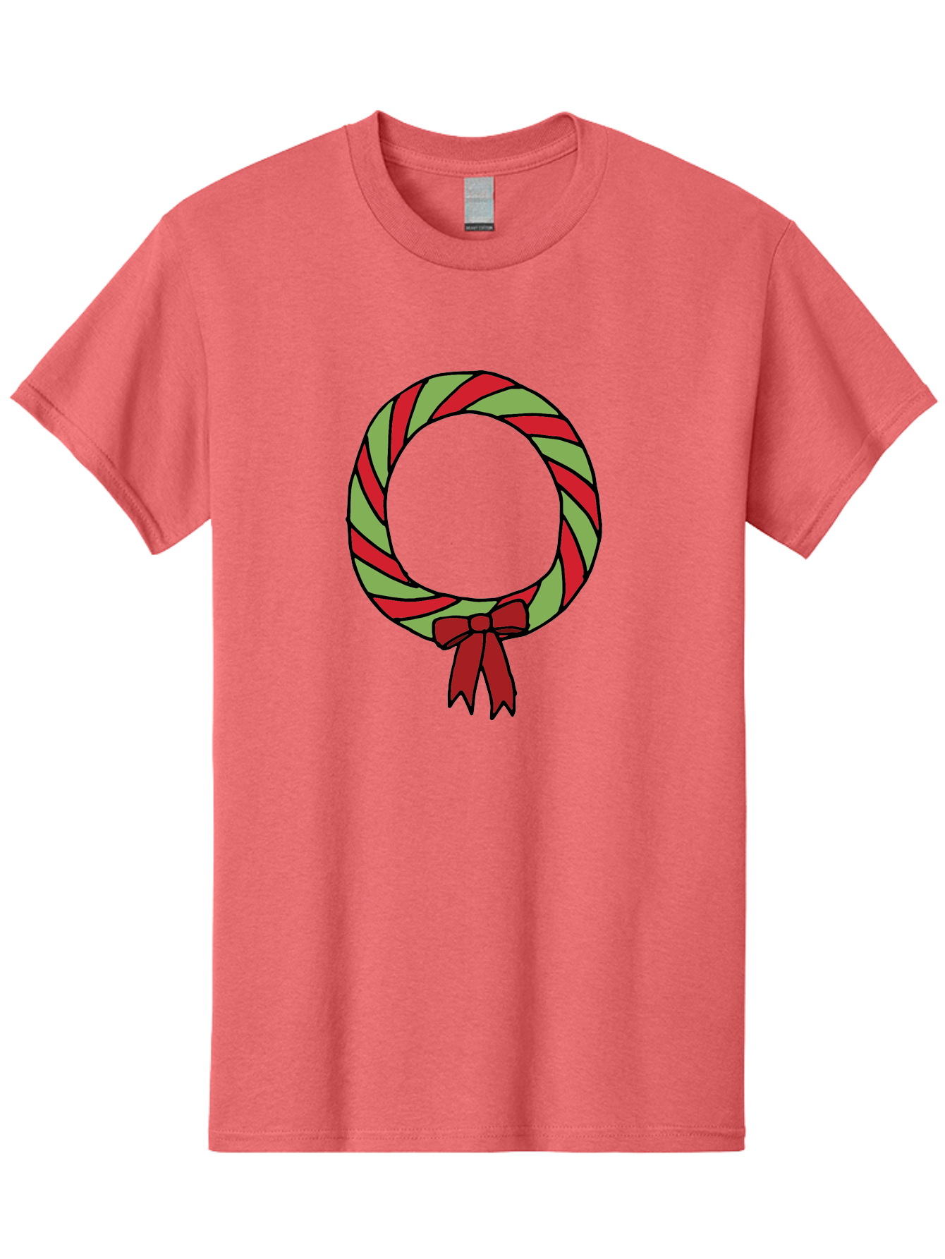 Candy-Cane-Wreath Men'S Graphic Tee, 100% Cotton, Comfortable Casual Summer Wear, Machine Washable, Candy Cane Wreath, Christmas Decoration, Red And Green Stripes, Festive Holiday Decor, Wrapped Candy Design, Ribbon Bow, Sweet Treat Theme, -  Aaa784