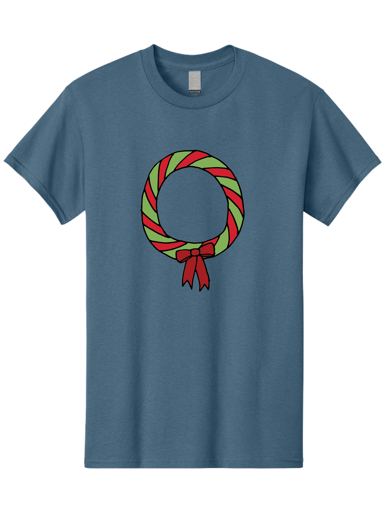 Candy-Cane-Wreath Men'S Graphic Tee, 100% Cotton, Comfortable Casual Summer Wear, Machine Washable, Candy Cane Wreath, Christmas Decoration, Red And Green Stripes, Festive Holiday Decor, Wrapped Candy Design, Ribbon Bow, Sweet Treat Theme, -  Aaa784