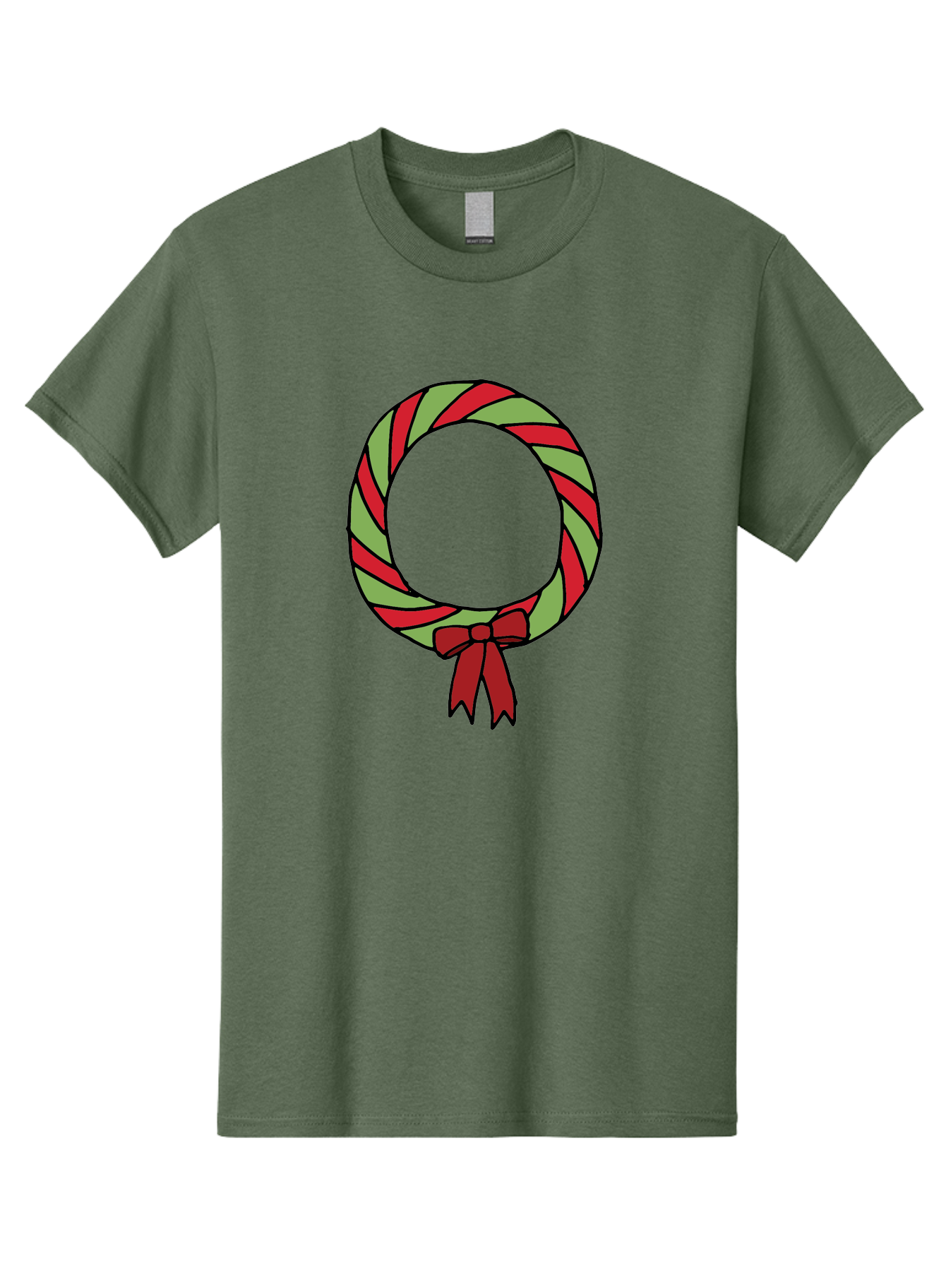 Candy-Cane-Wreath Men'S Graphic Tee, 100% Cotton, Comfortable Casual Summer Wear, Machine Washable, Candy Cane Wreath, Christmas Decoration, Red And Green Stripes, Festive Holiday Decor, Wrapped Candy Design, Ribbon Bow, Sweet Treat Theme, -  Aaa784