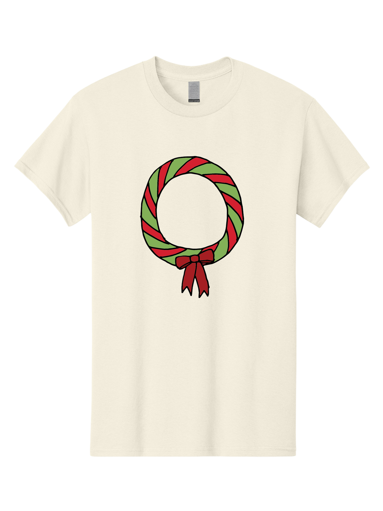 Candy-Cane-Wreath Men'S Graphic Tee, 100% Cotton, Comfortable Casual Summer Wear, Machine Washable, Candy Cane Wreath, Christmas Decoration, Red And Green Stripes, Festive Holiday Decor, Wrapped Candy Design, Ribbon Bow, Sweet Treat Theme, -  Aaa784